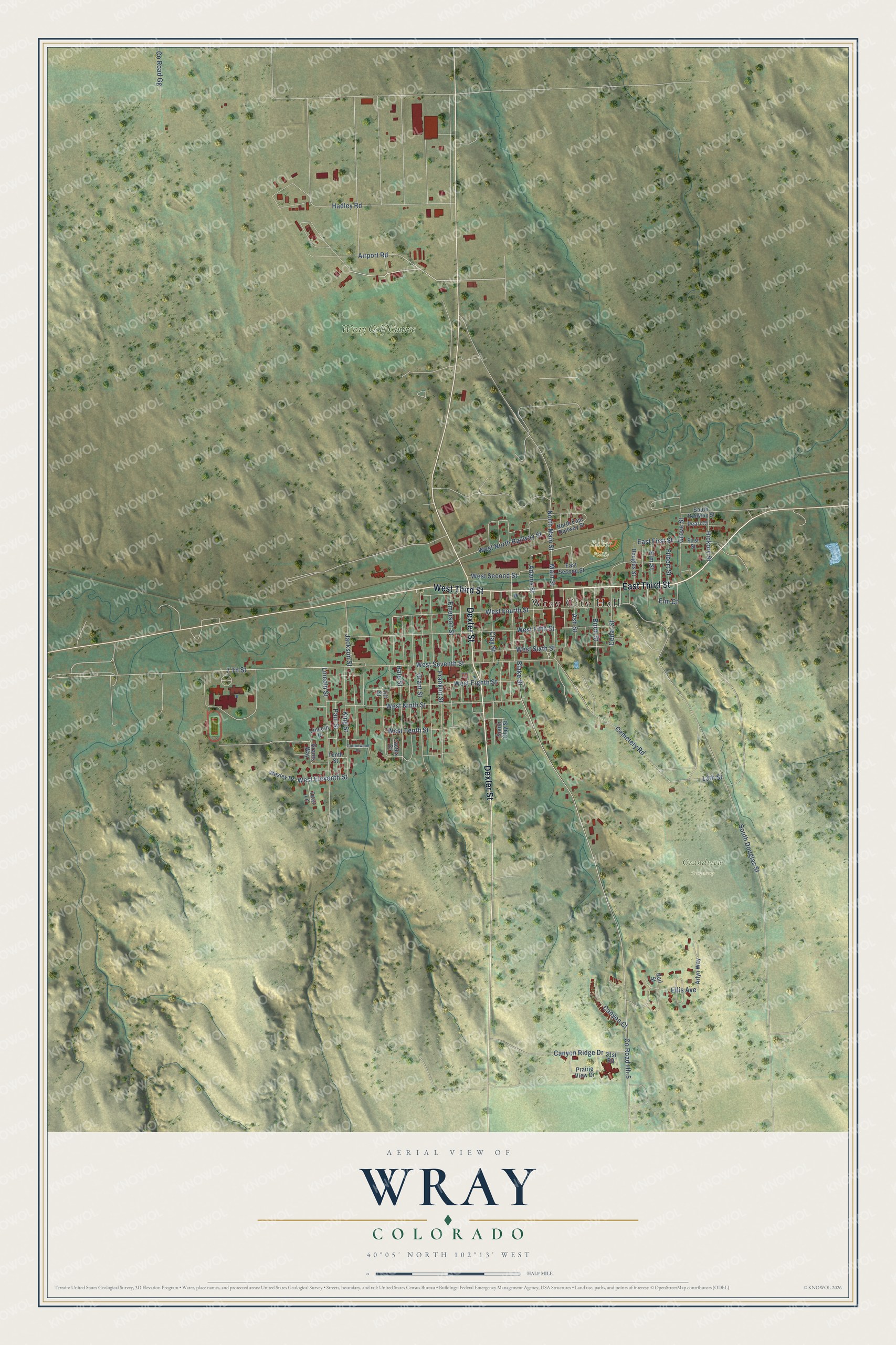 Watermarked full-map preview of Wray, Colorado