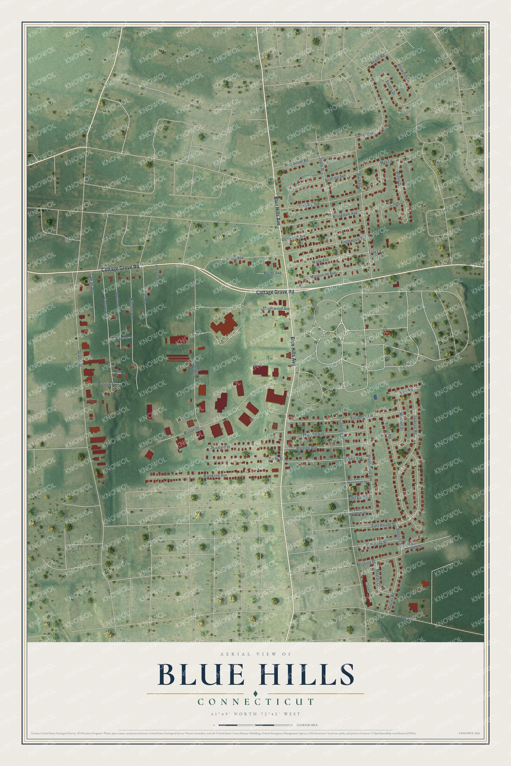 Watermarked full-map preview of Blue Hills, Connecticut