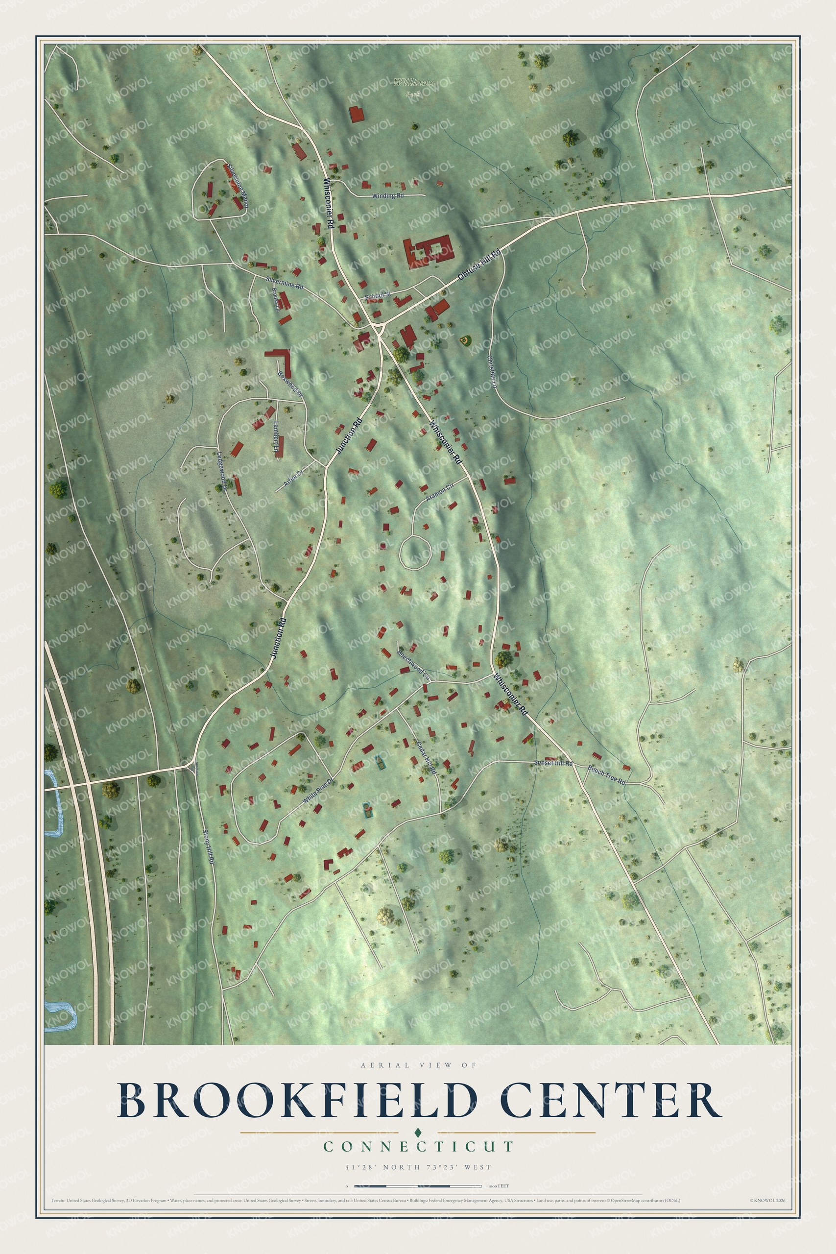 Watermarked full-map preview of Brookfield Center, Connecticut