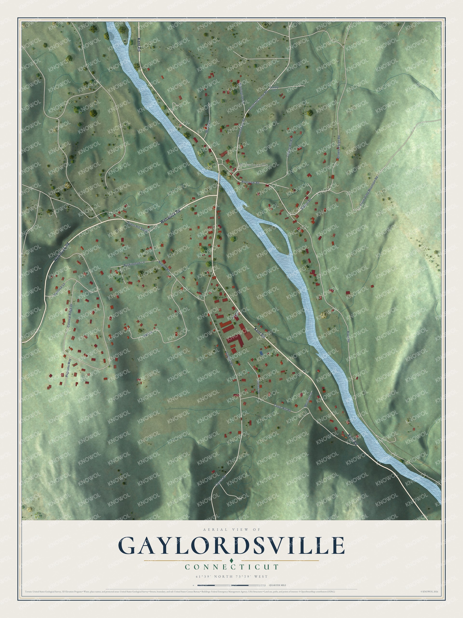 Watermarked full-map preview of Gaylordsville, Connecticut