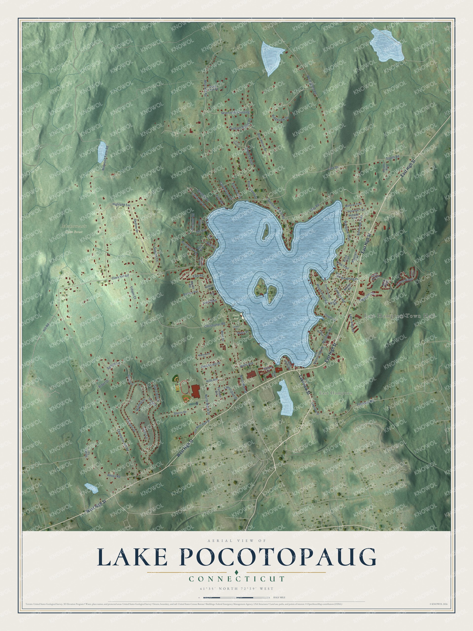 Watermarked full-map preview of Lake Pocotopaug, Connecticut