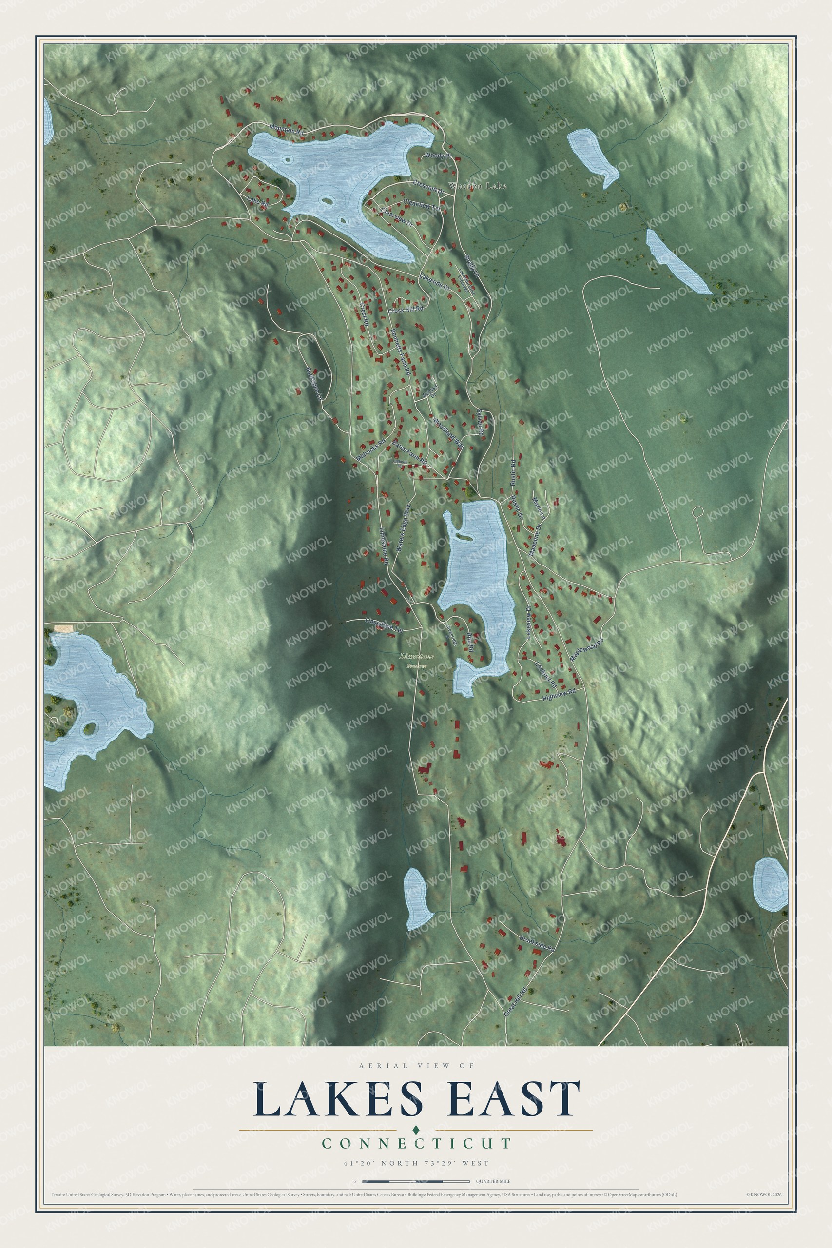 Watermarked full-map preview of Lakes East, Connecticut