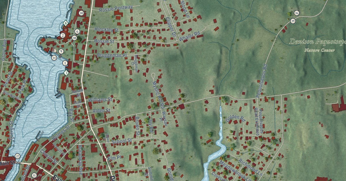 Detailed Map of Mystic, Connecticut
