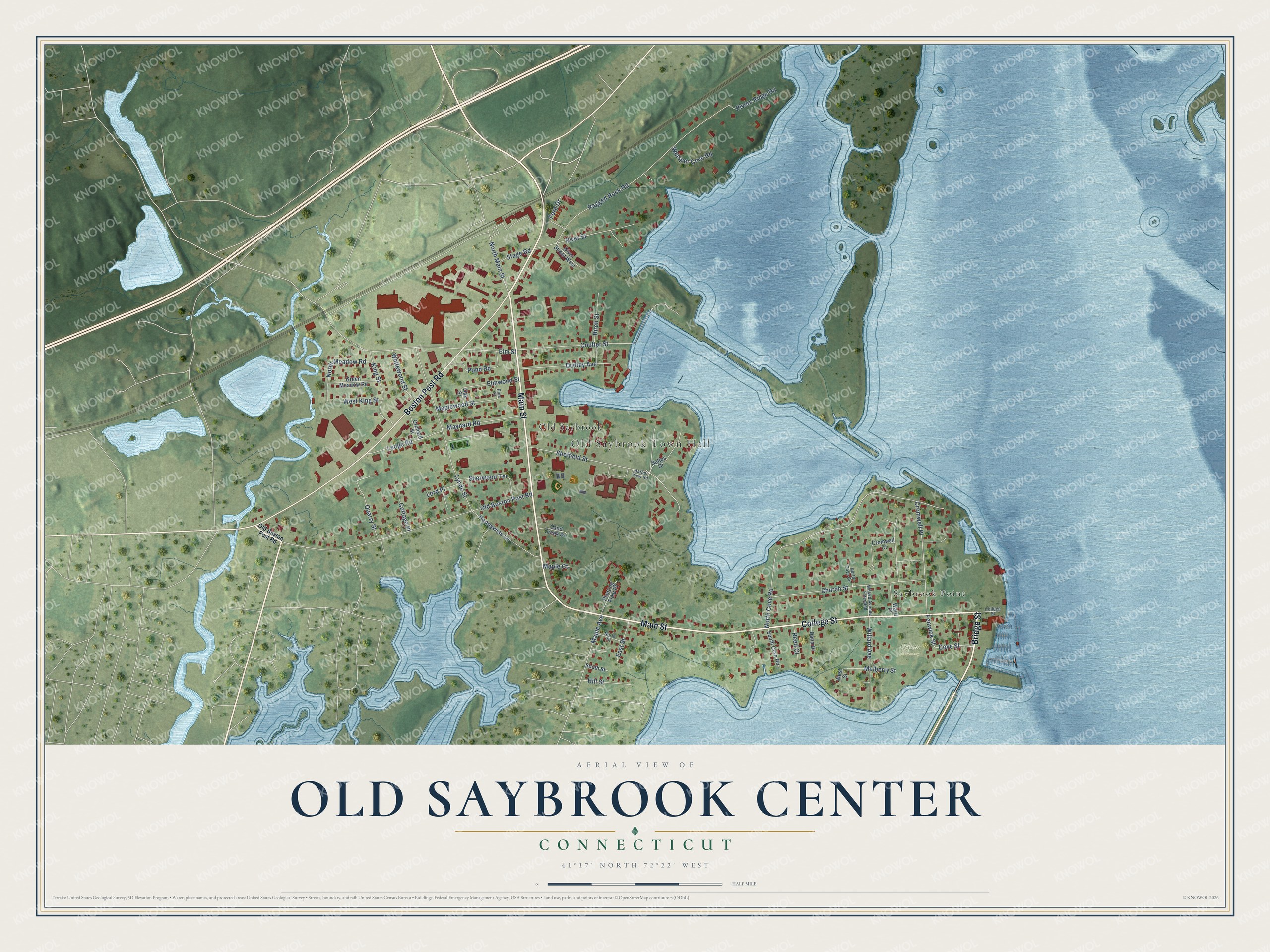 Watermarked full-map preview of Old Saybrook Center, Connecticut