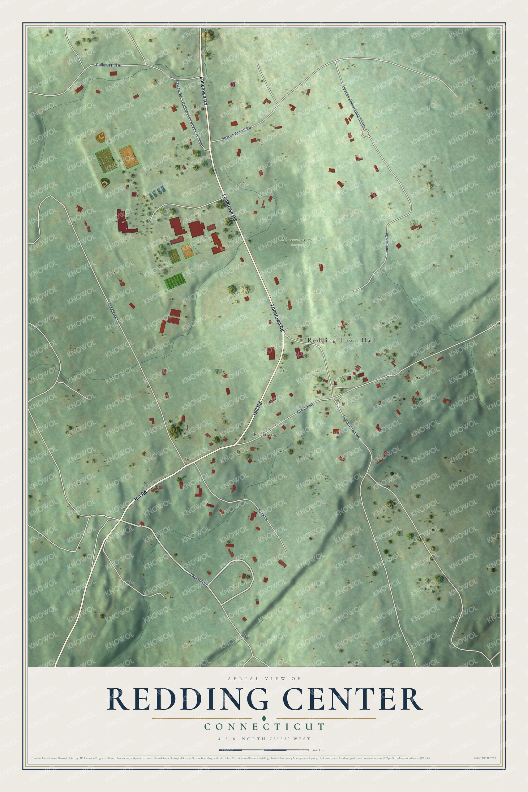 Watermarked full-map preview of Redding Center, Connecticut