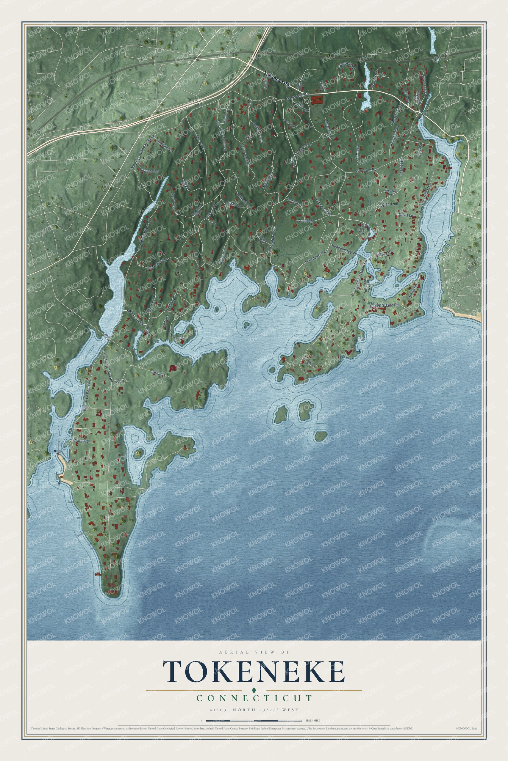 Watermarked full-map preview of Tokeneke, Connecticut