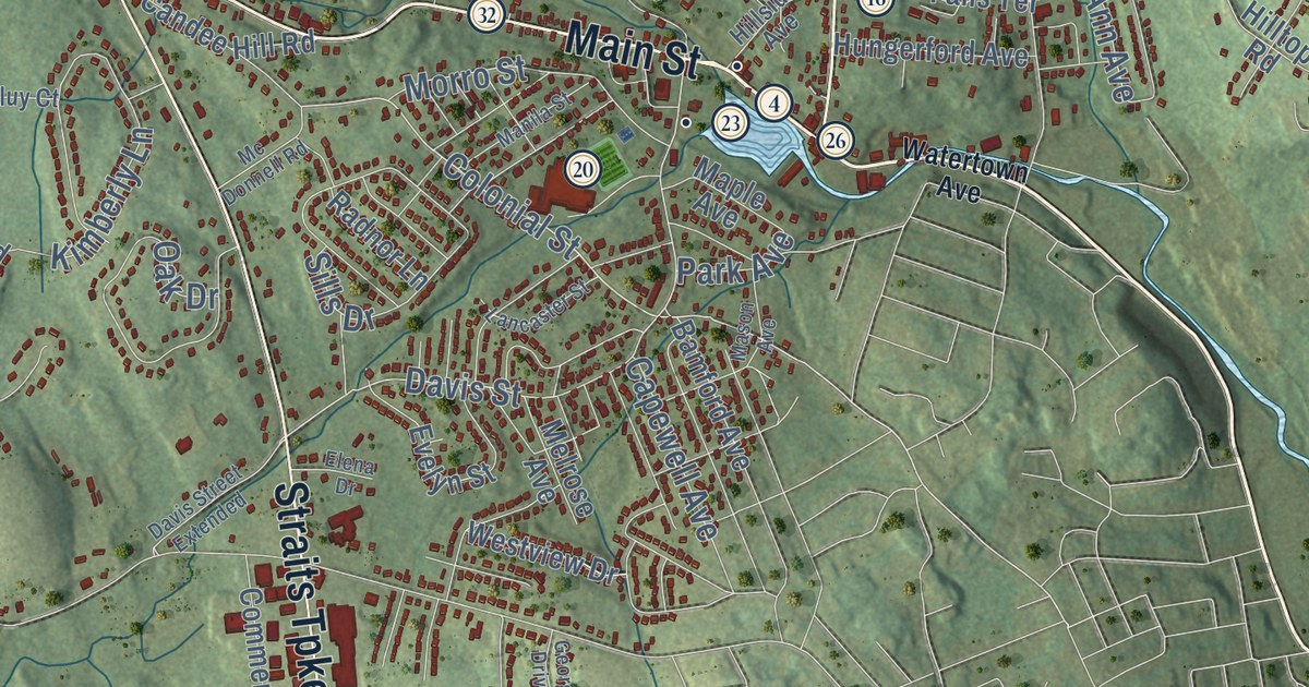 Map of Watertown, Connecticut in 2026