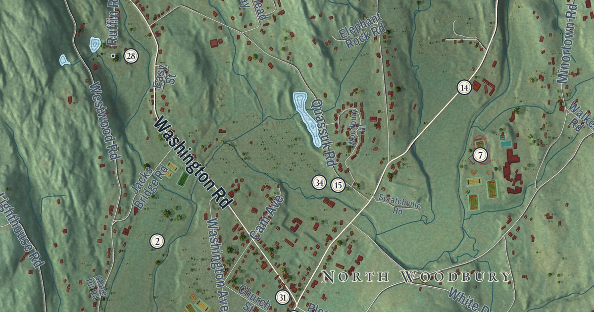 Map of Woodbury, Connecticut in 2026