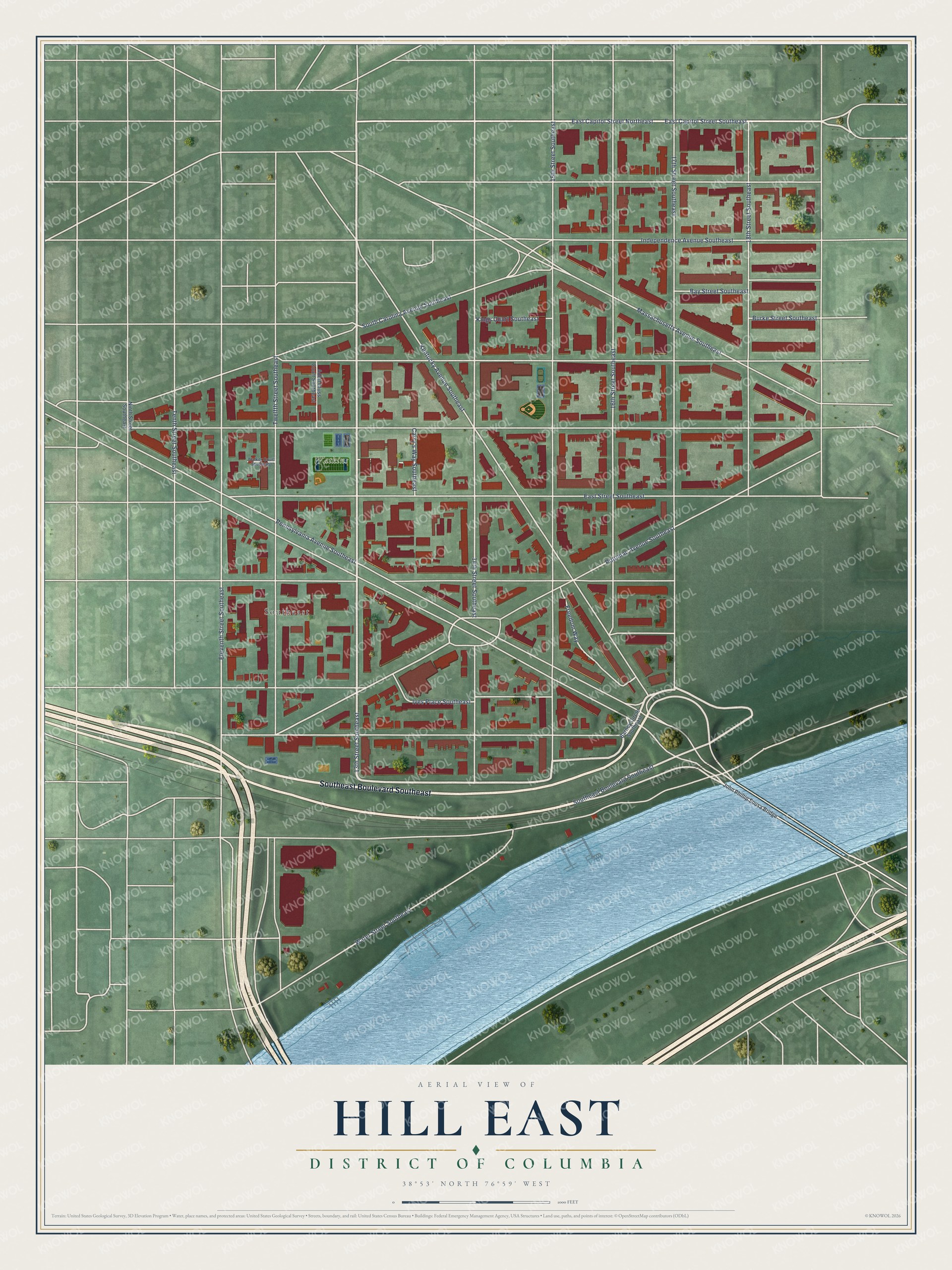 Watermarked full-map preview of Hill East, District of Columbia