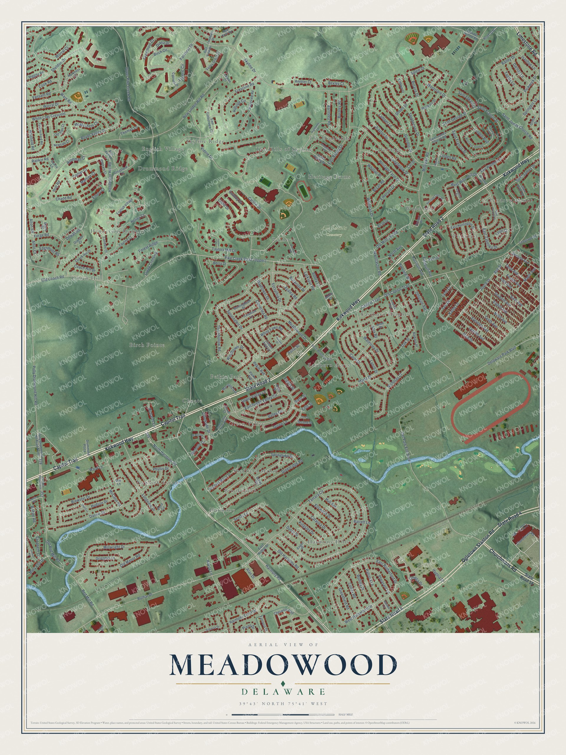 Watermarked full-map preview of Meadowood, Delaware