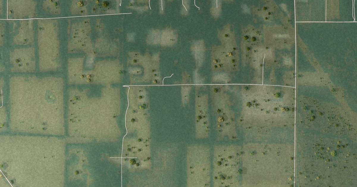 Close-up of streets and buildings in Archer, Florida