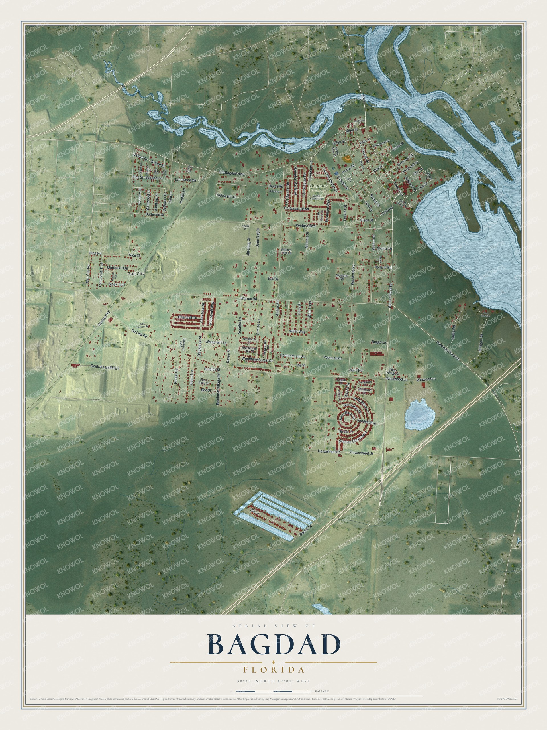 Watermarked full-map preview of Bagdad, Florida