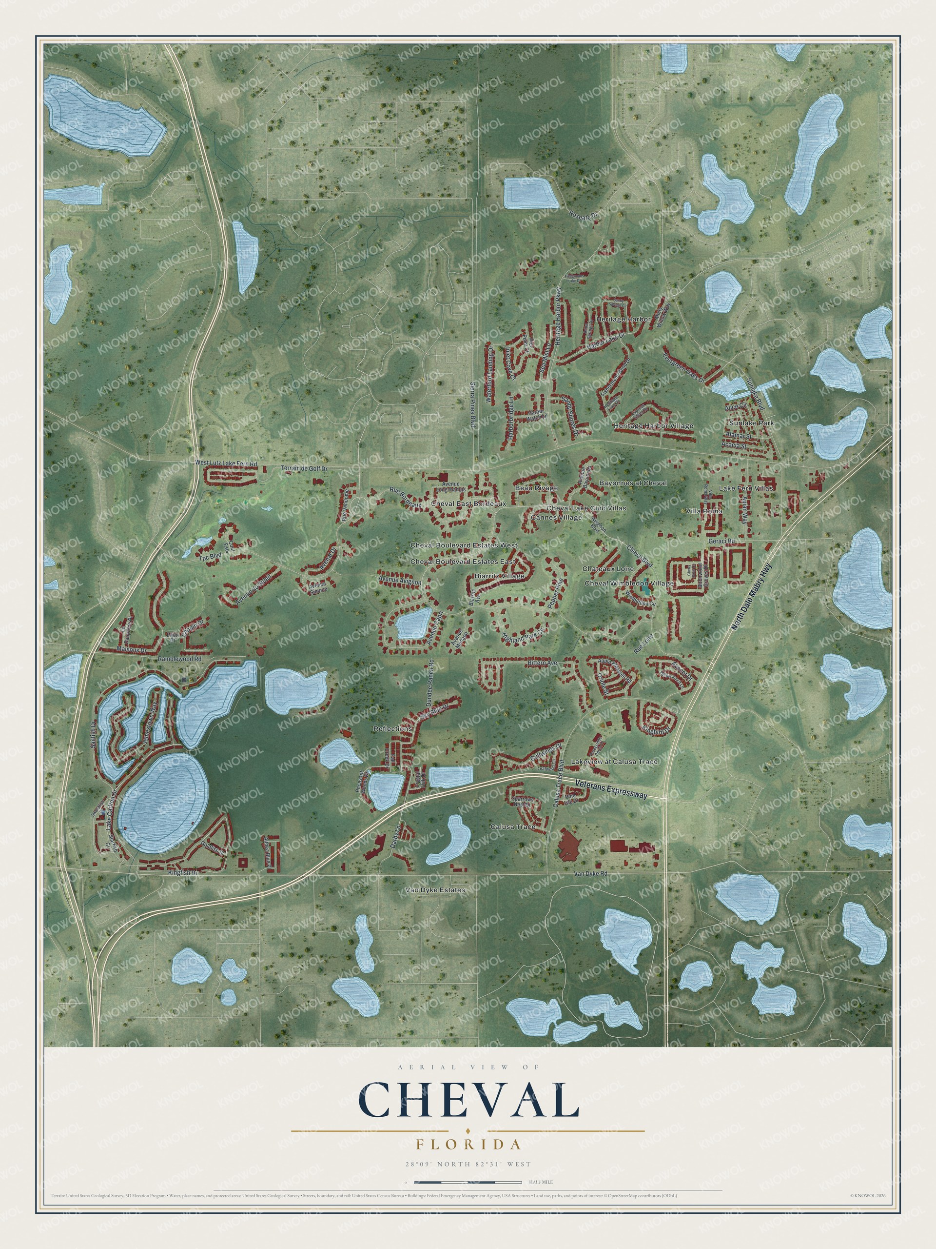 Watermarked full-map preview of Cheval, Florida