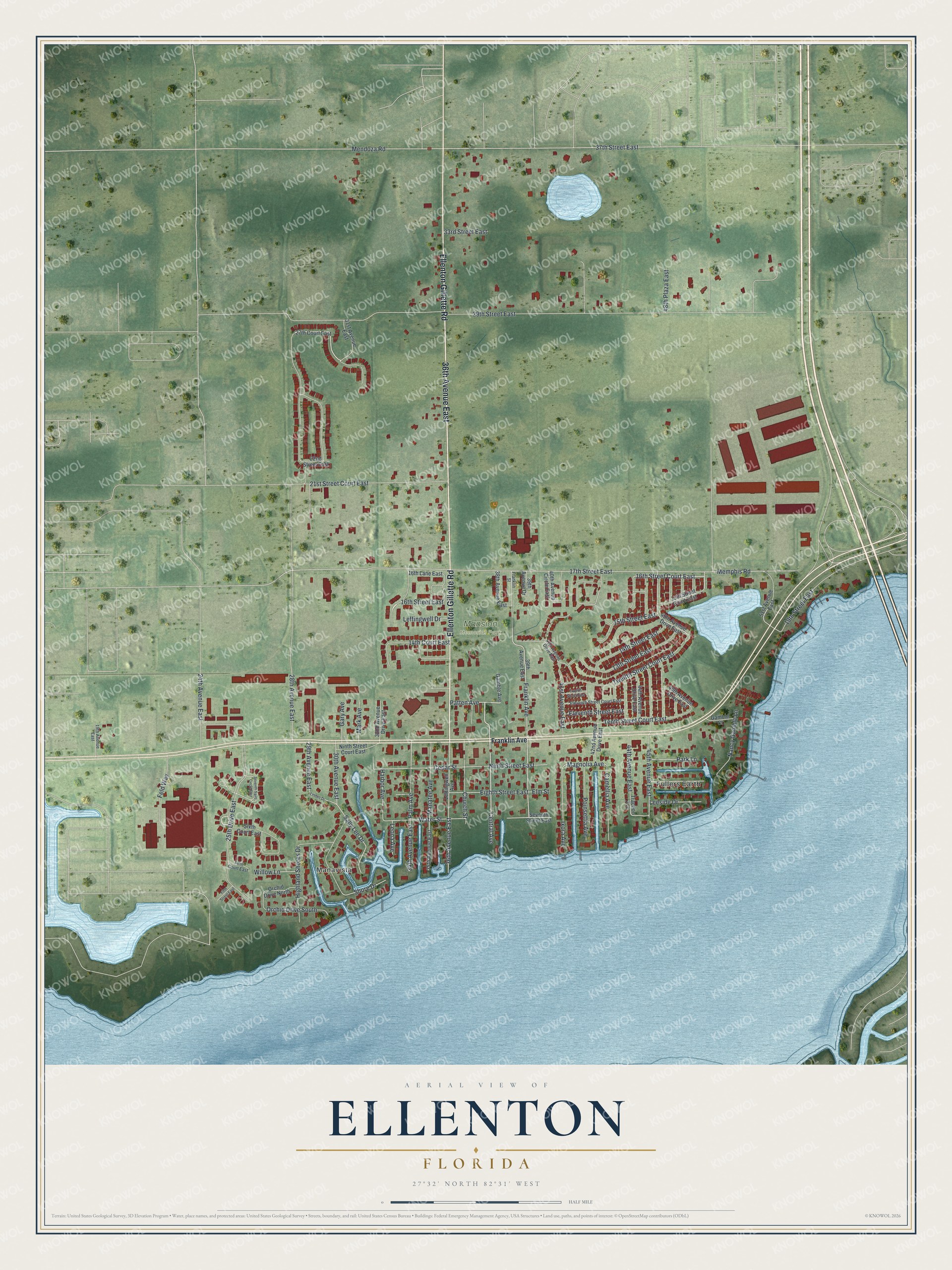 Watermarked full-map preview of Ellenton, Florida