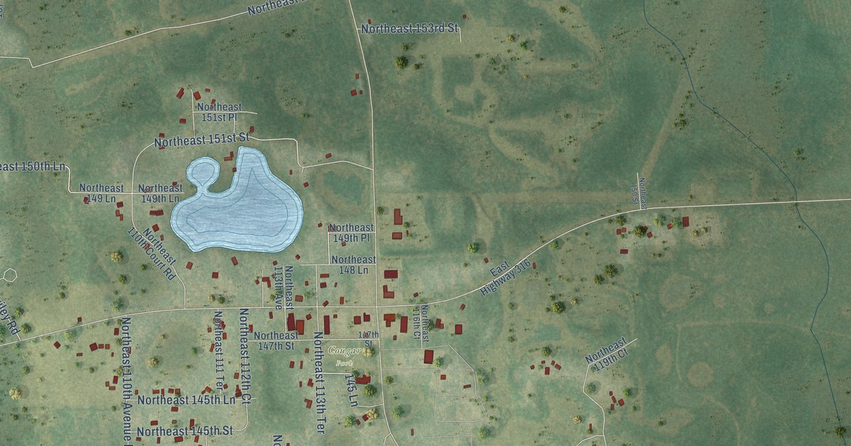Close-up of streets and buildings in Fort McCoy, Florida