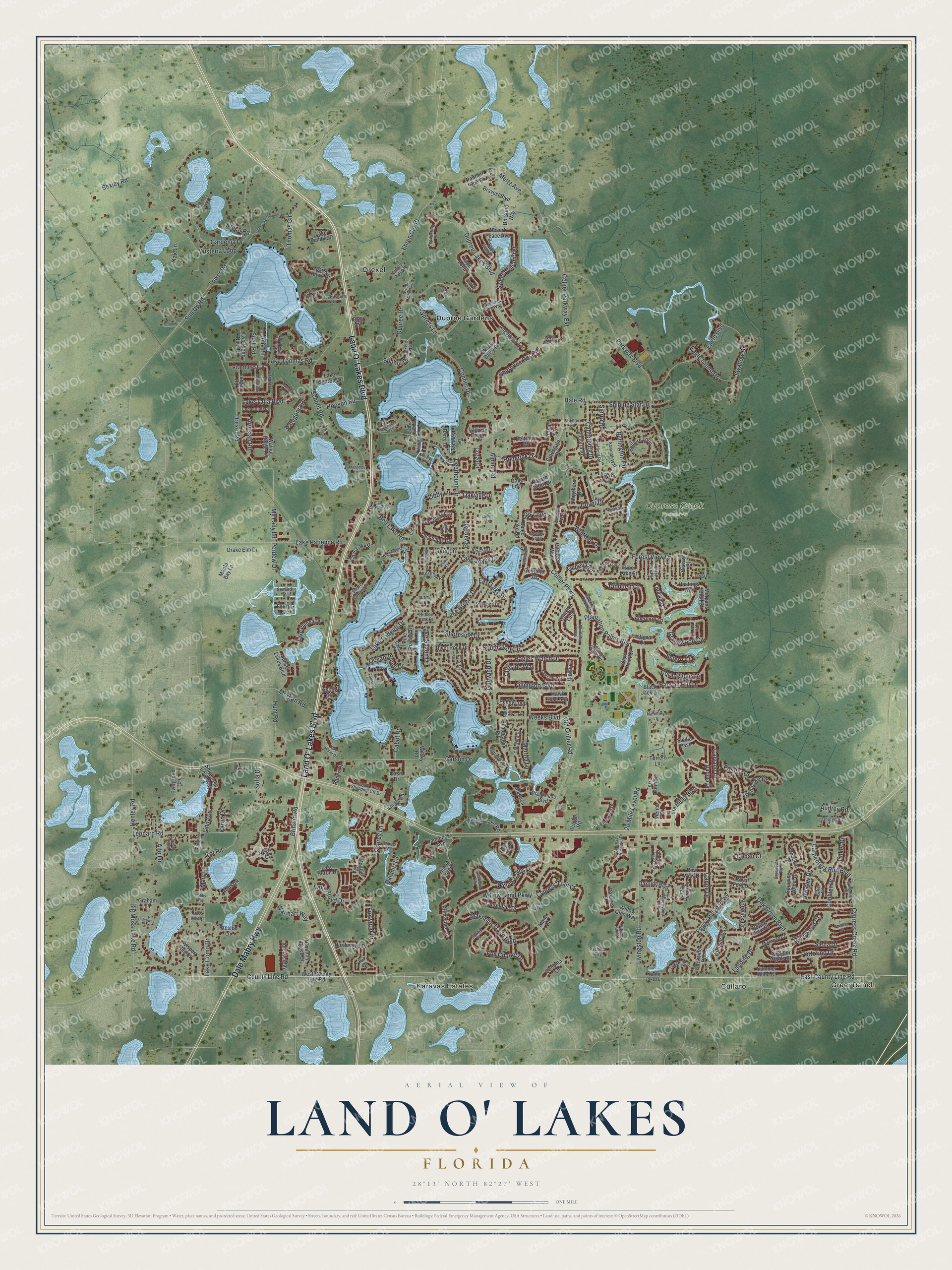 Watermarked full-map preview of Land O' Lakes, Florida
