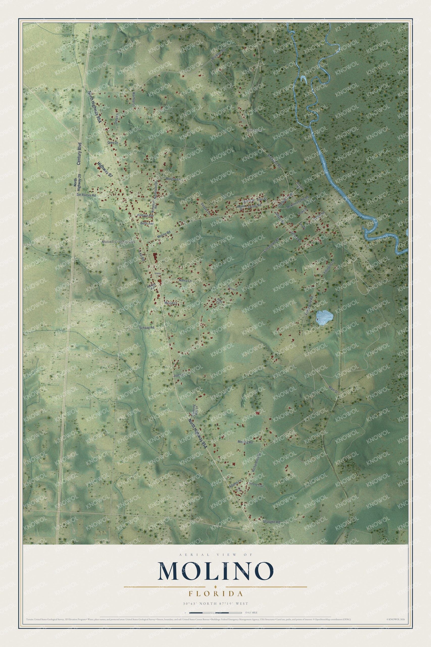 Watermarked full-map preview of Molino, Florida