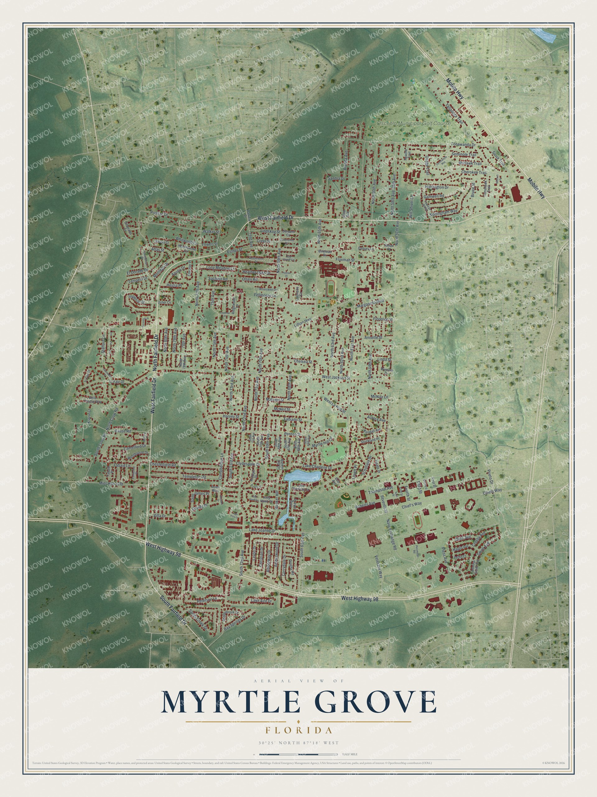 Watermarked full-map preview of Myrtle Grove, Florida