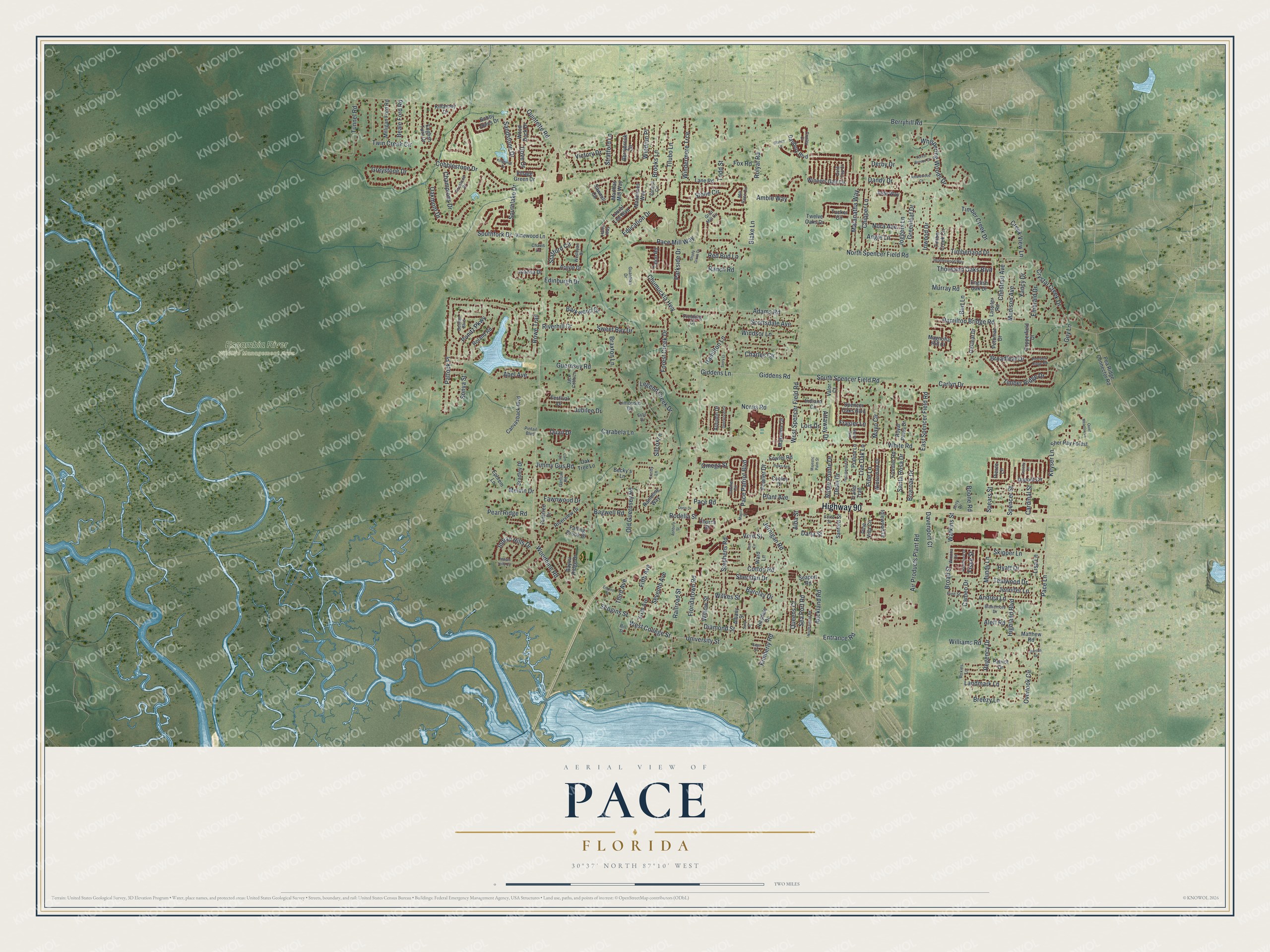 Watermarked full-map preview of Pace, Florida