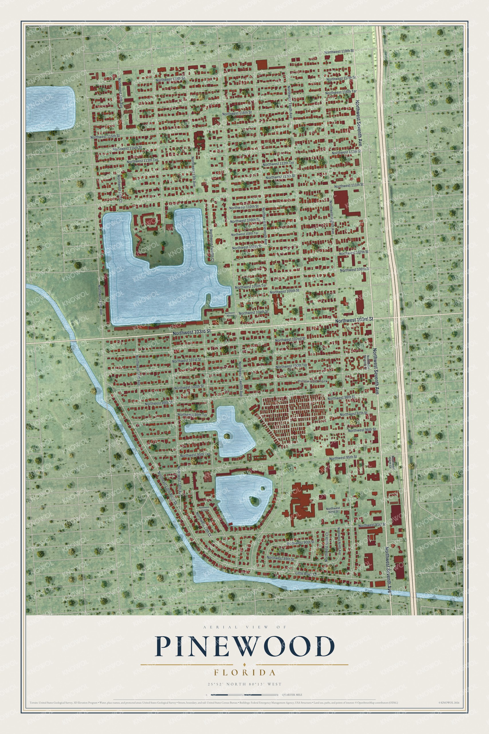 Watermarked full-map preview of Pinewood, Florida