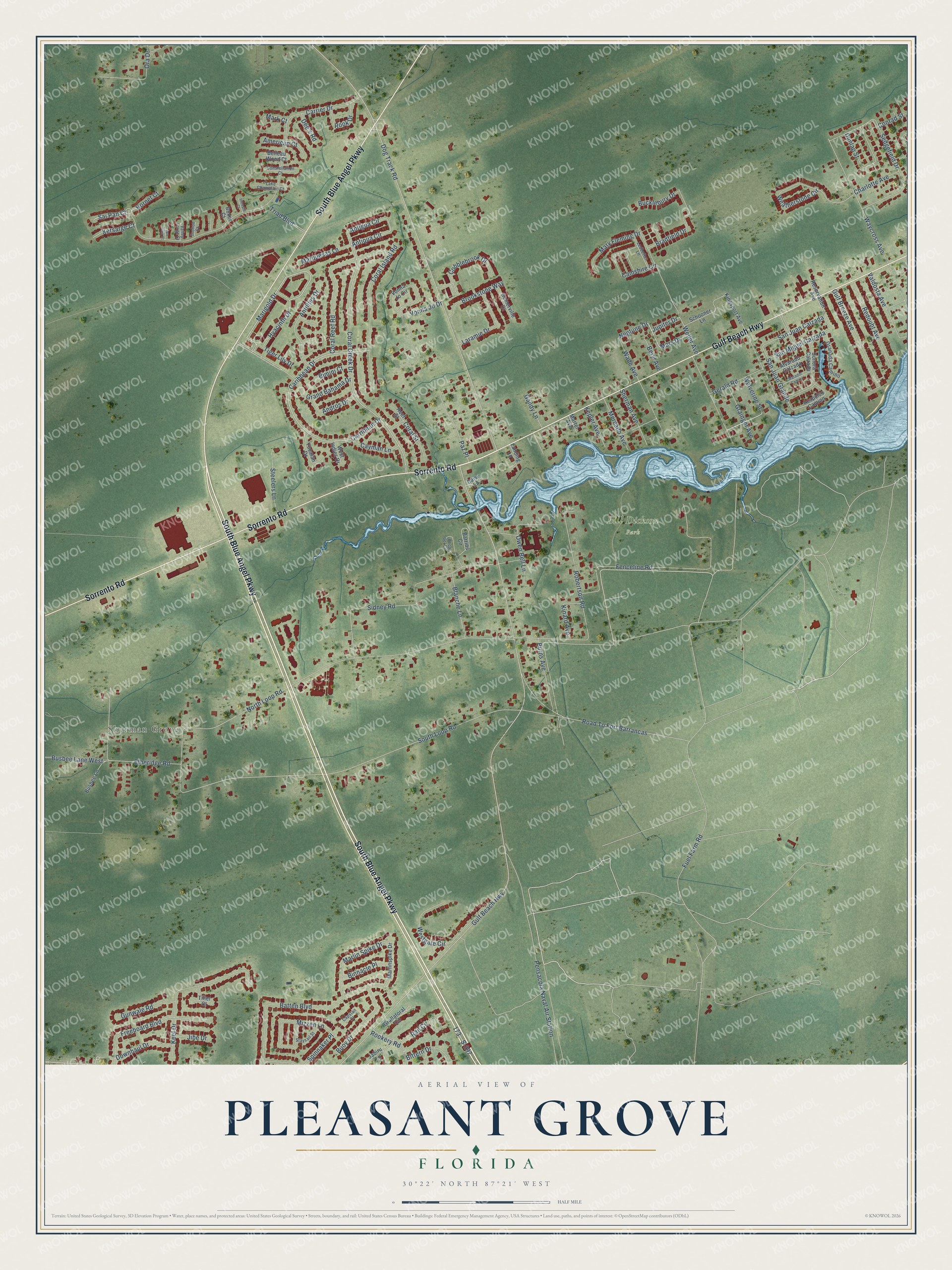 Watermarked full-map preview of Pleasant Grove, Florida