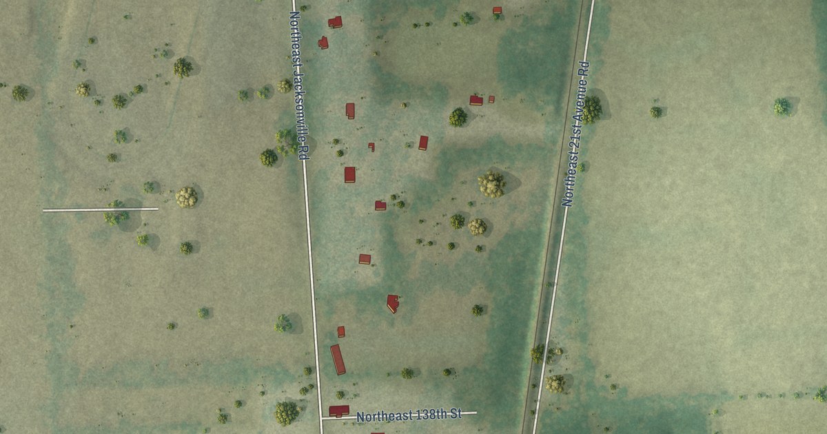 Close-up of streets and buildings in Sparr, Florida