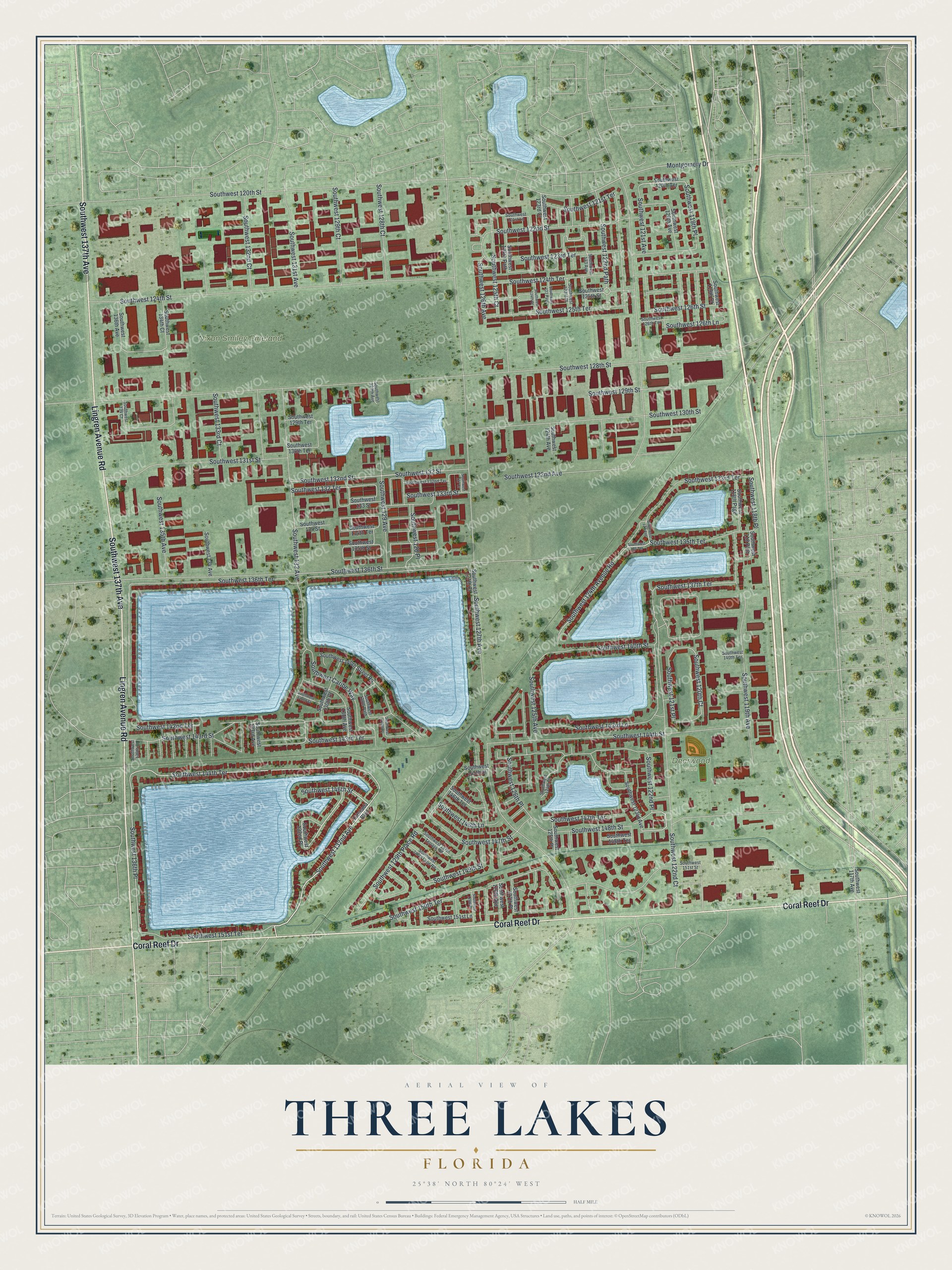 Watermarked full-map preview of Three Lakes, Florida