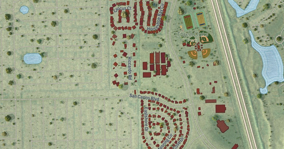 Map of Three Oaks, Florida in 2026