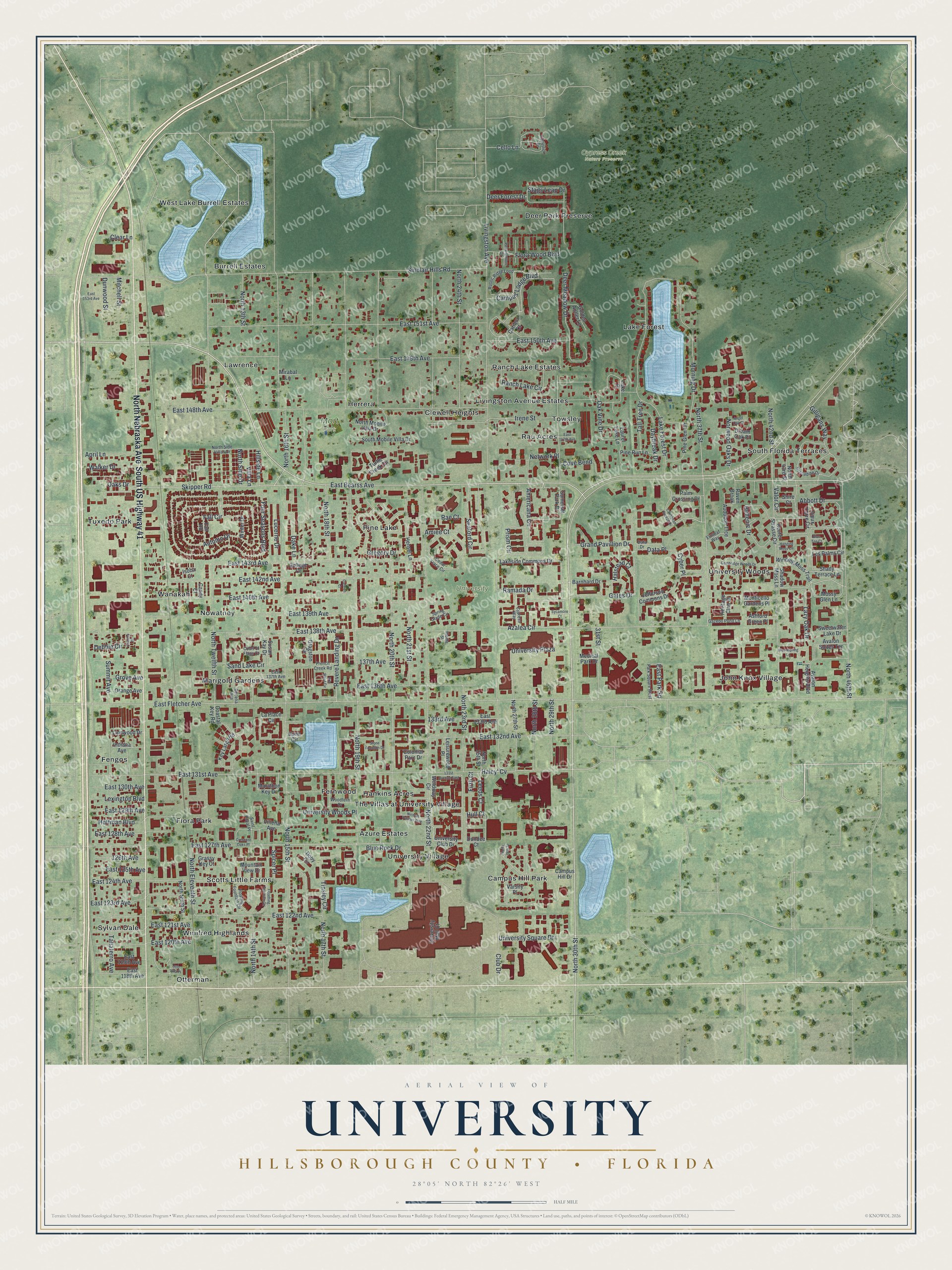 Watermarked full-map preview of University, Florida
