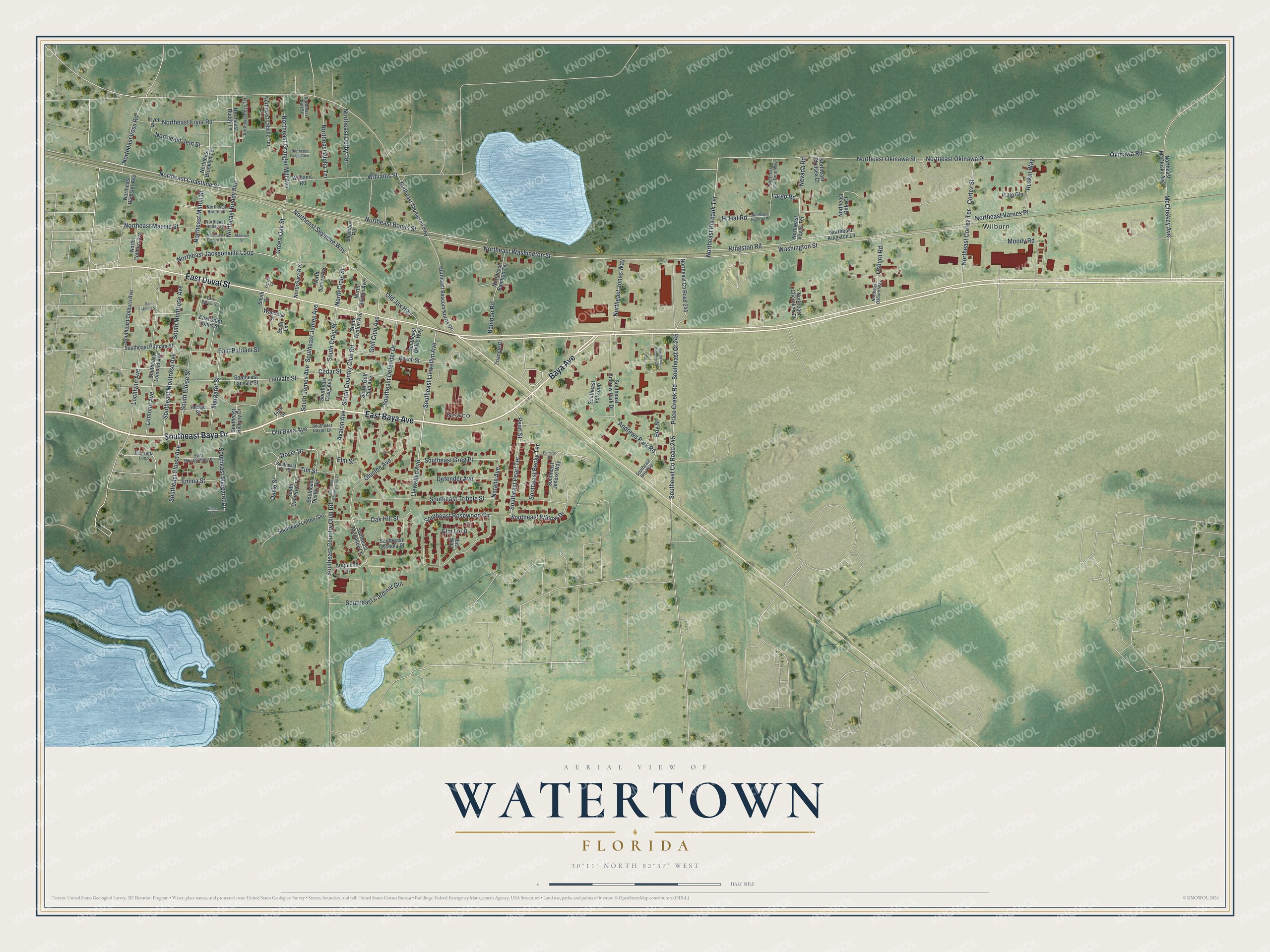 Watermarked full-map preview of Watertown, Florida