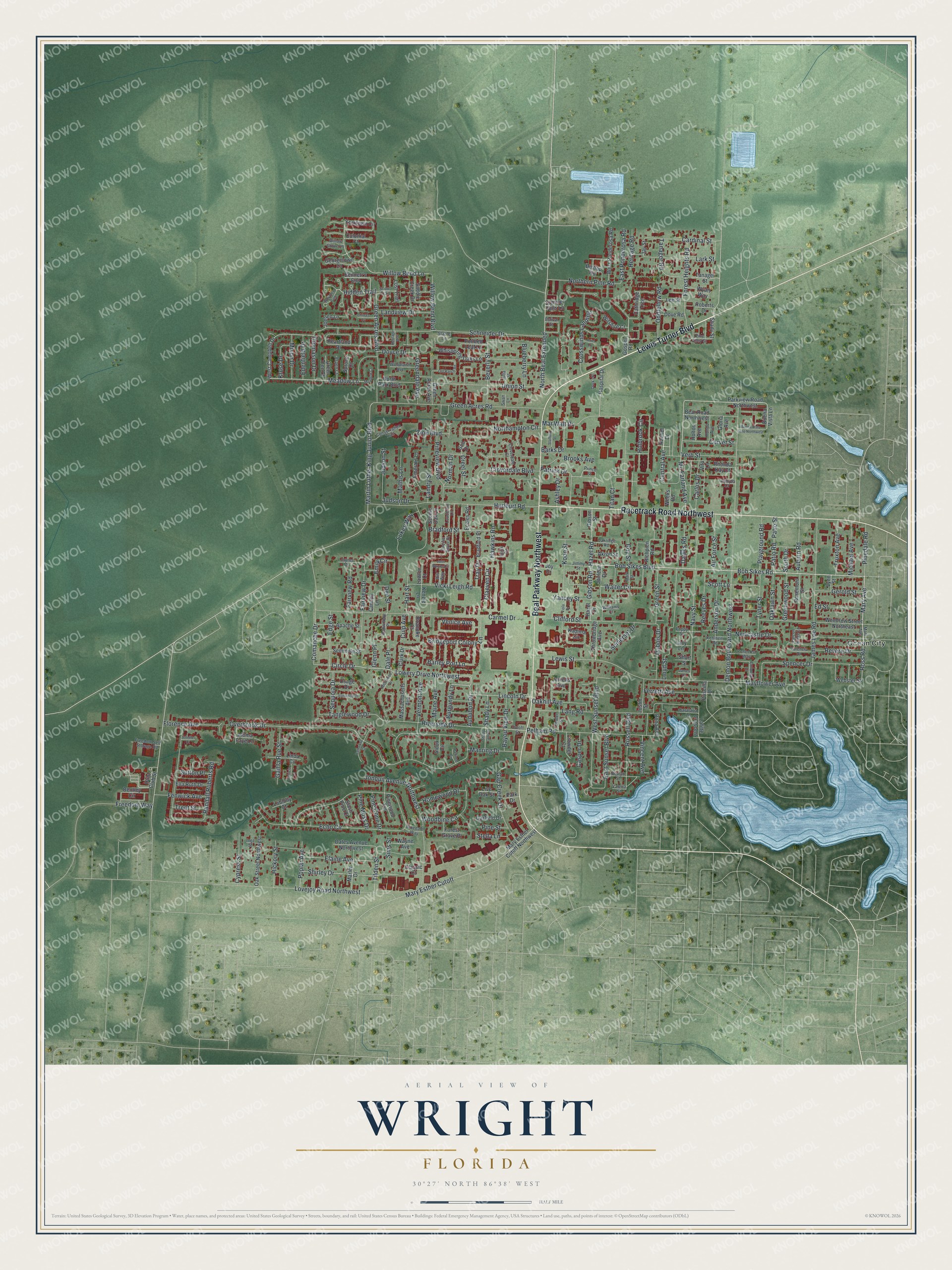 Watermarked full-map preview of Wright, Florida