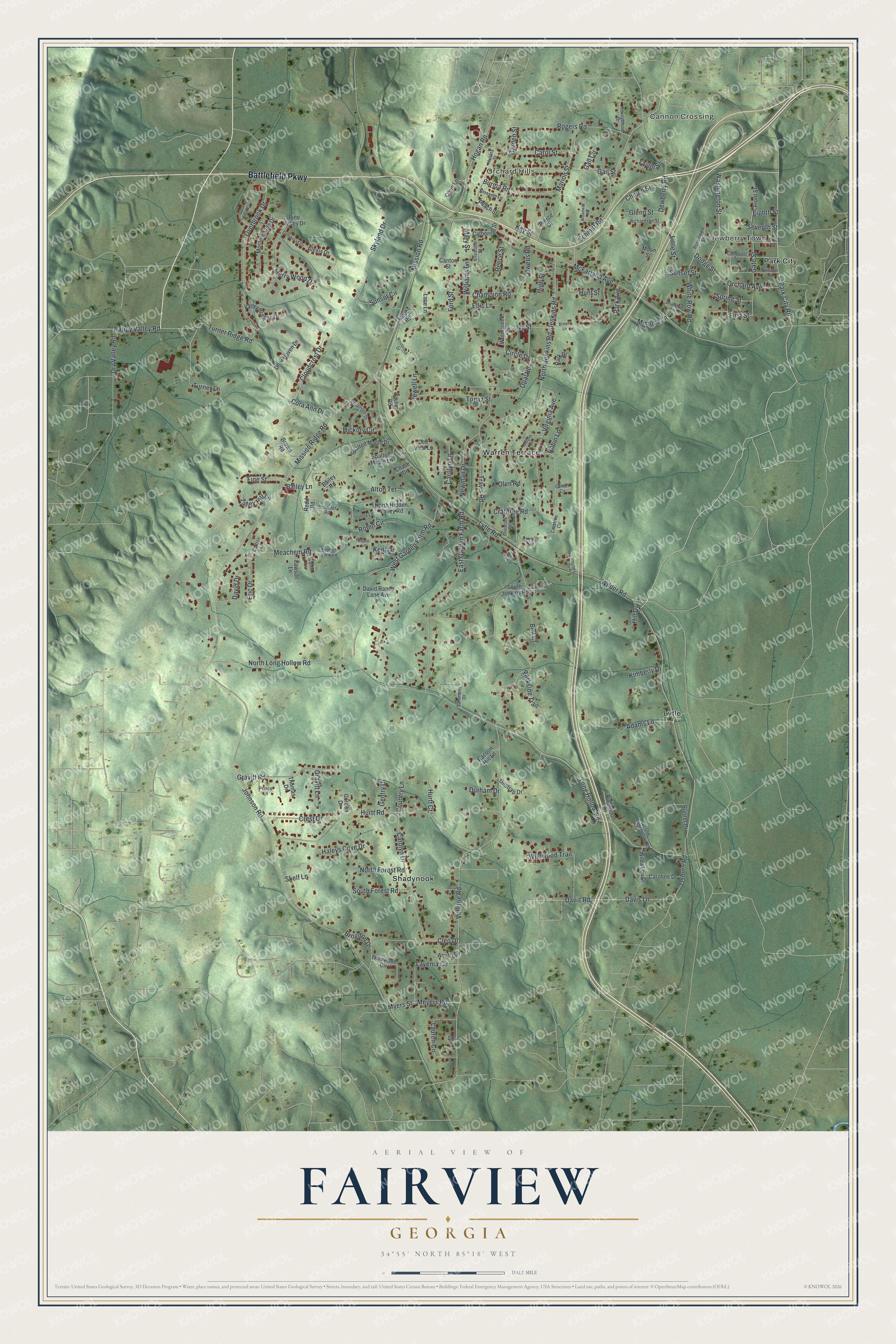Watermarked full-map preview of Fairview, Georgia