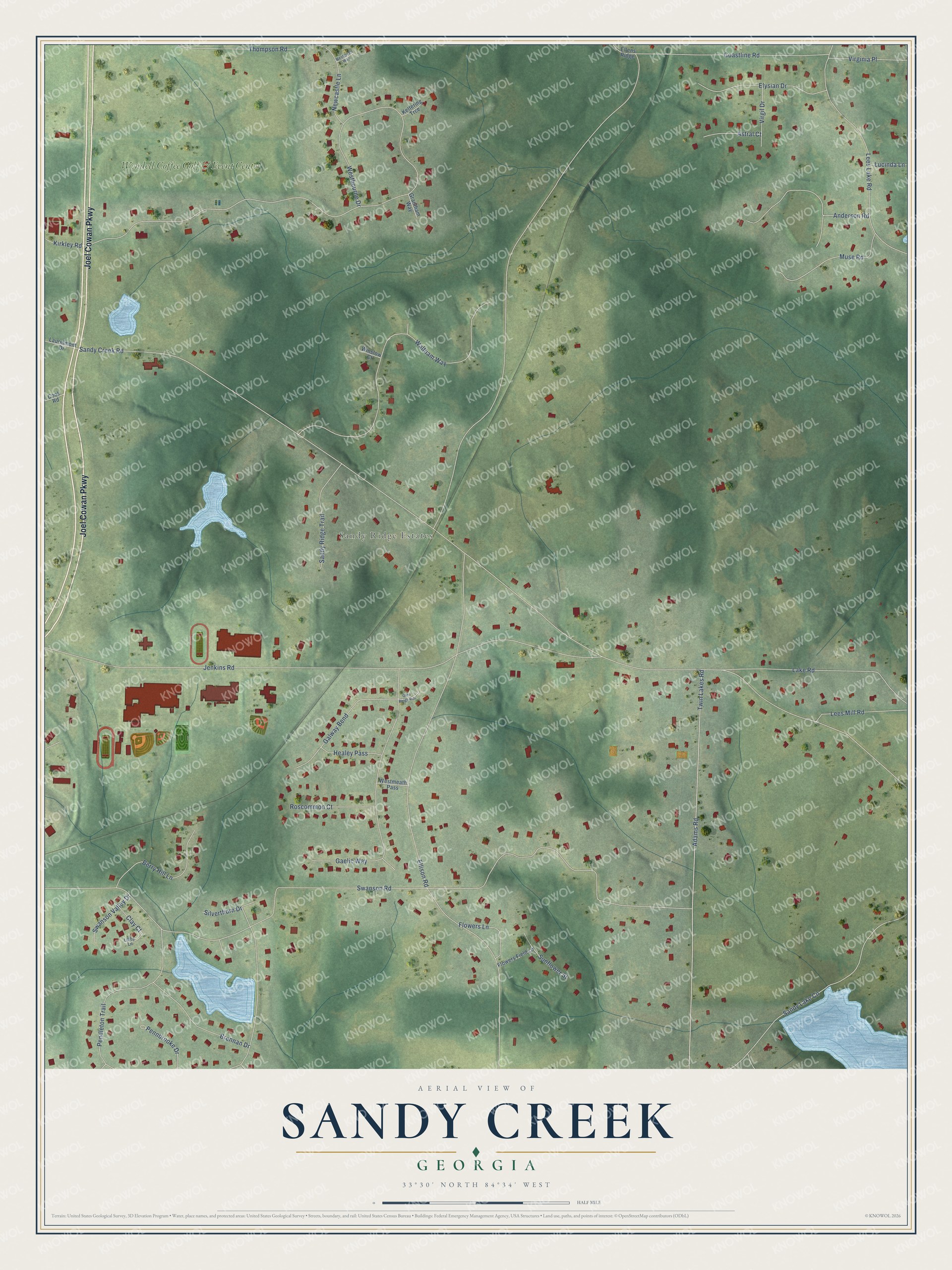 Watermarked full-map preview of Sandy Creek, Georgia