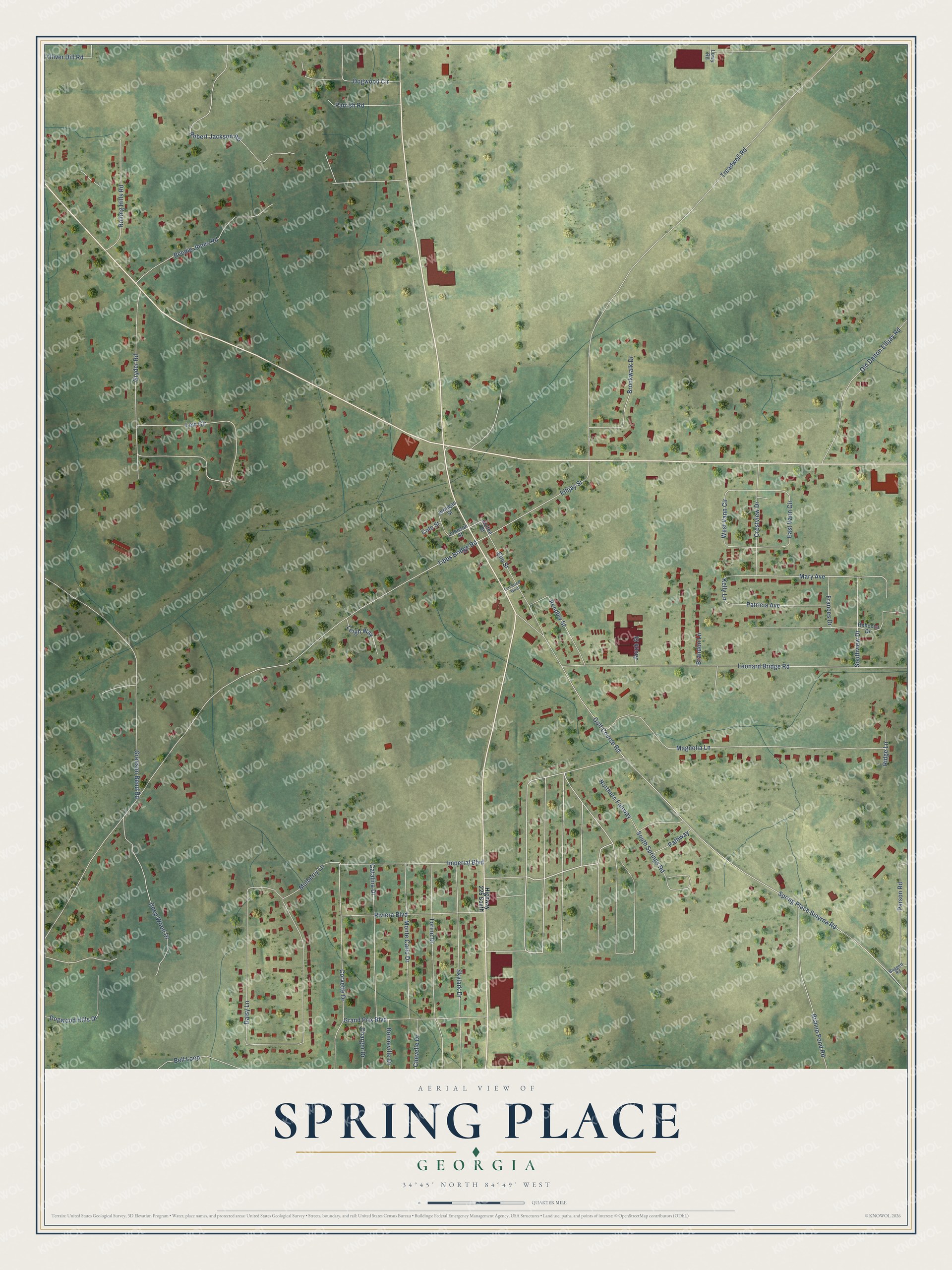 Watermarked full-map preview of Spring Place, Georgia