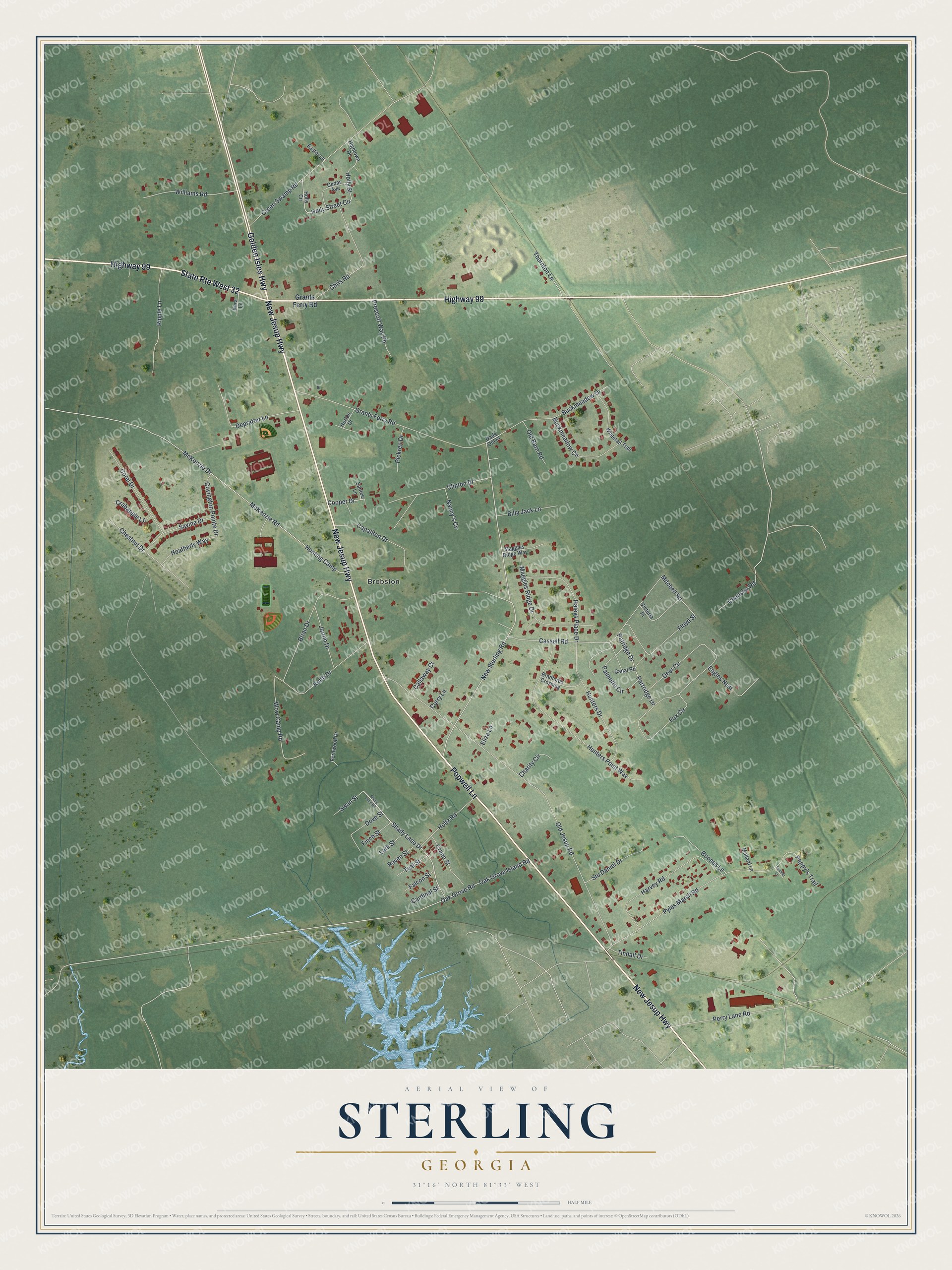 Watermarked full-map preview of Sterling, Georgia