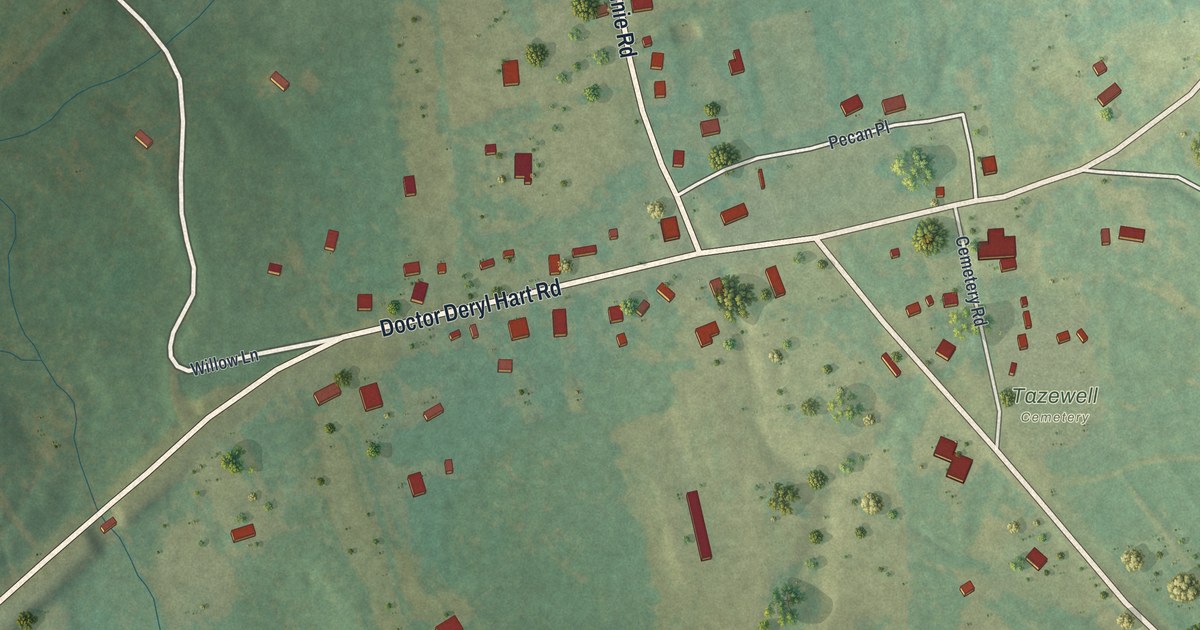 Map of Tazewell, Georgia in 2026