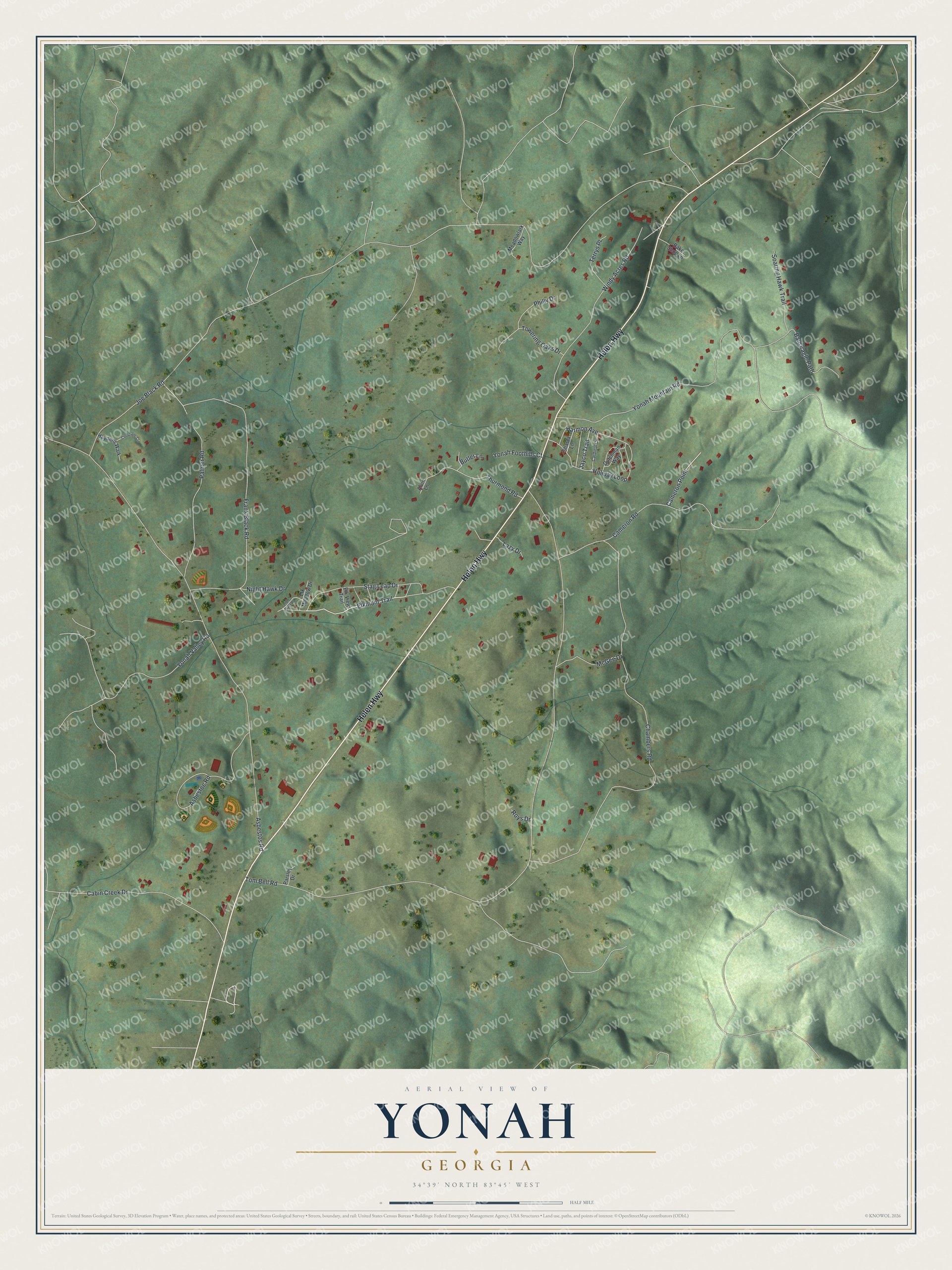 Watermarked full-map preview of Yonah, Georgia