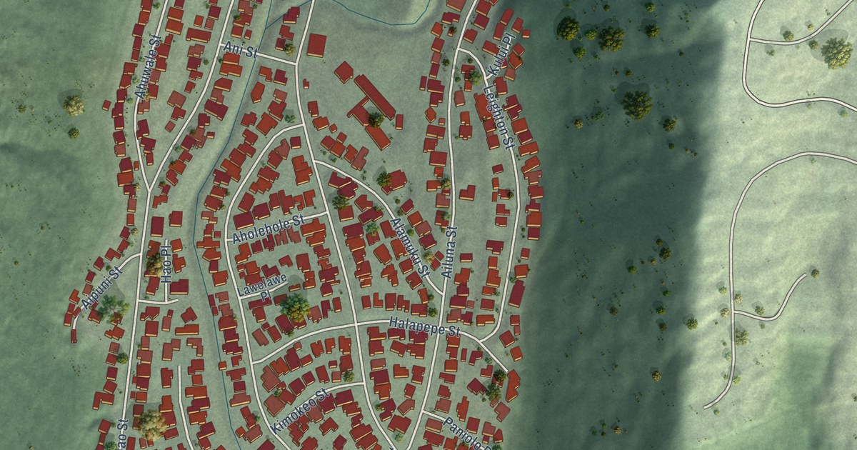 Close-up of streets and buildings in Aina Haina, Hawaii