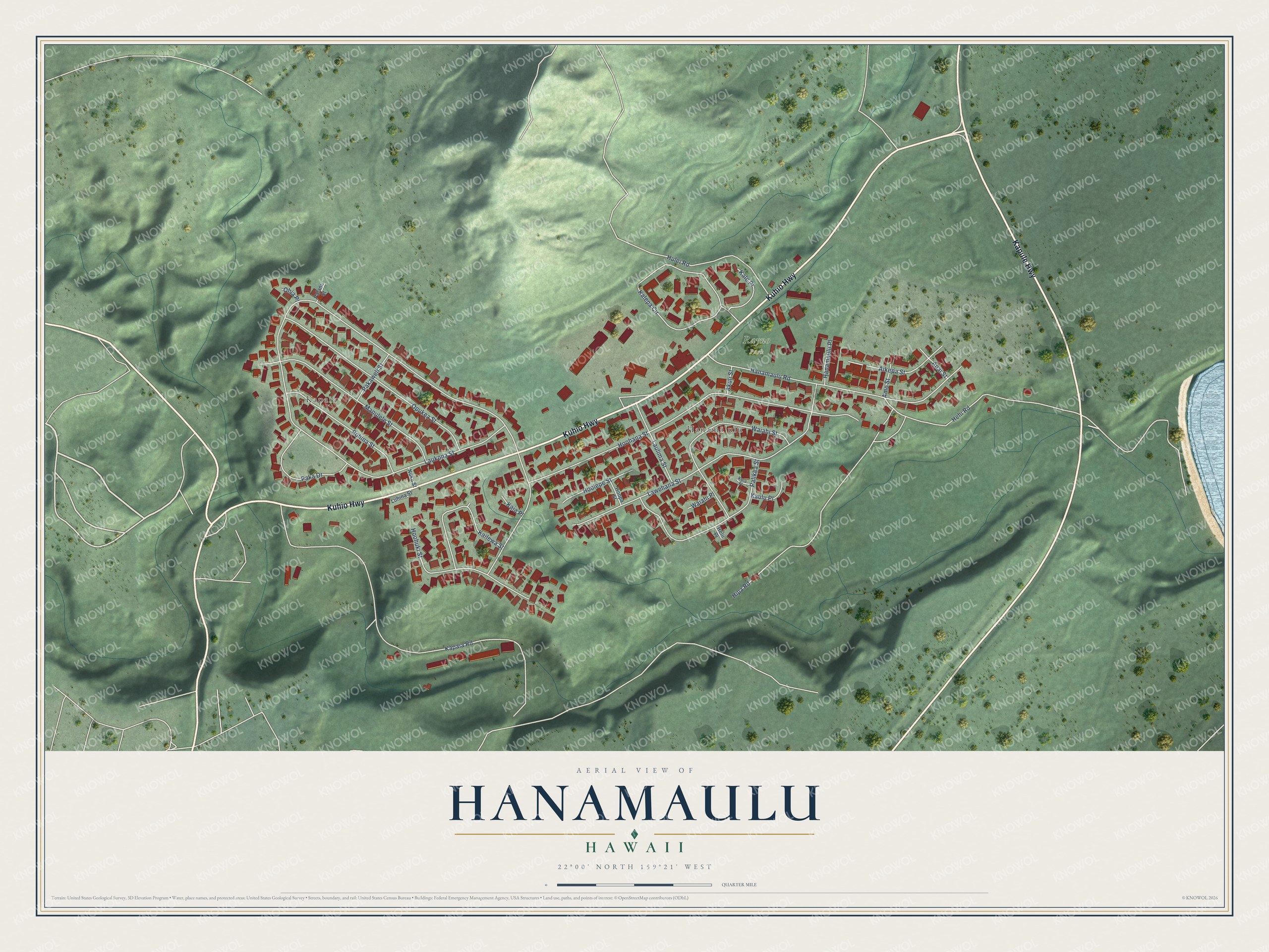 Watermarked full-map preview of Hanamaulu, Hawaii
