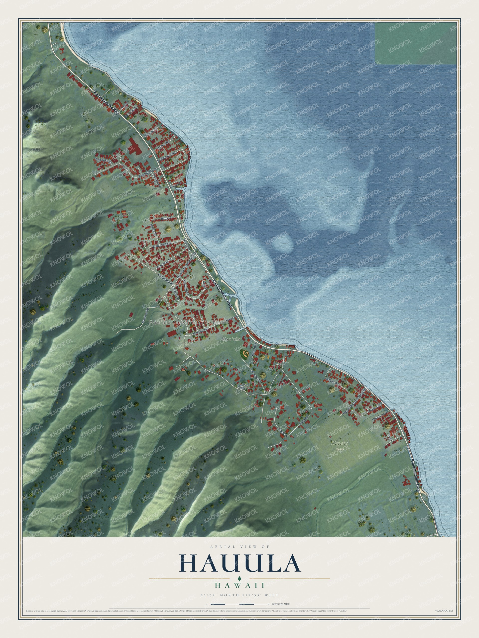 Watermarked full-map preview of Hauula, Hawaii