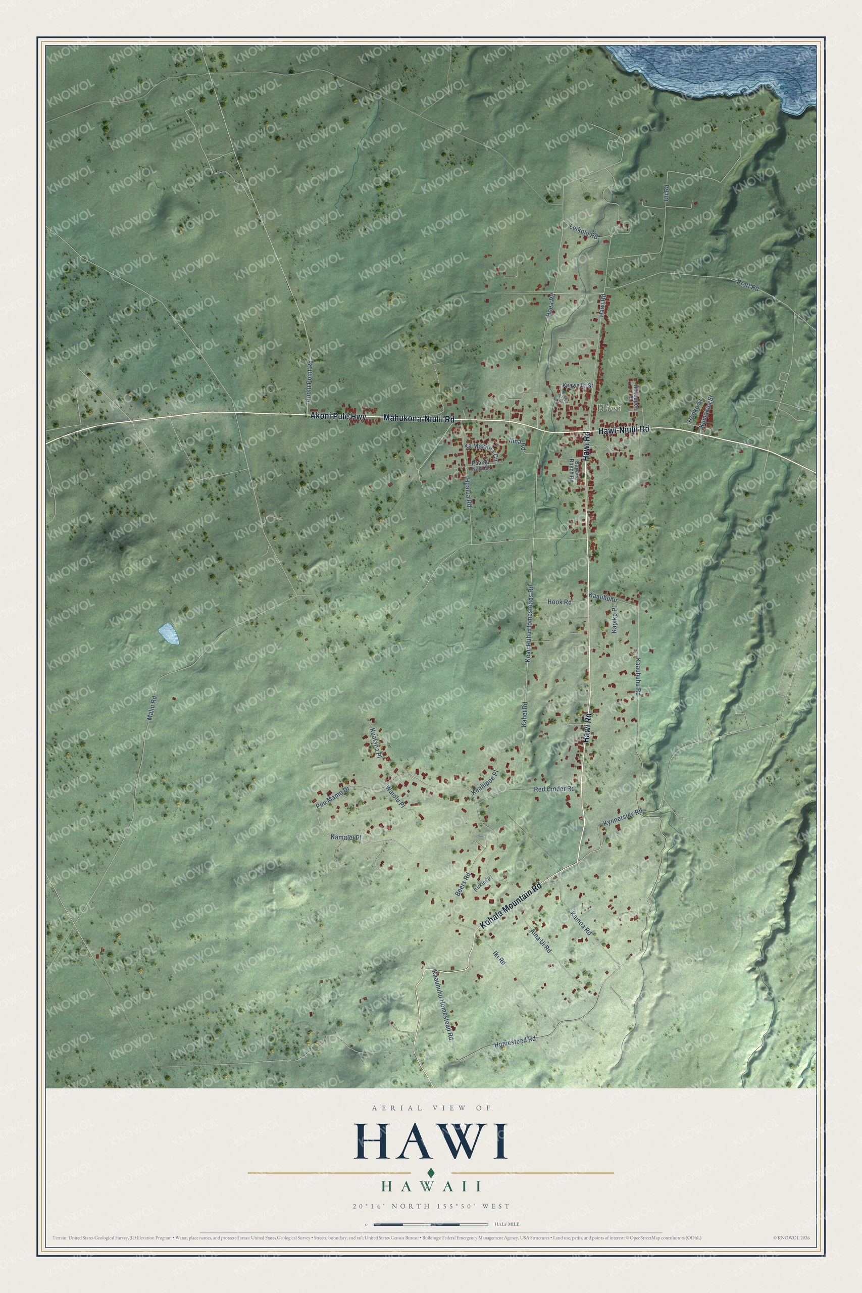 Watermarked full-map preview of Hawi, Hawaii