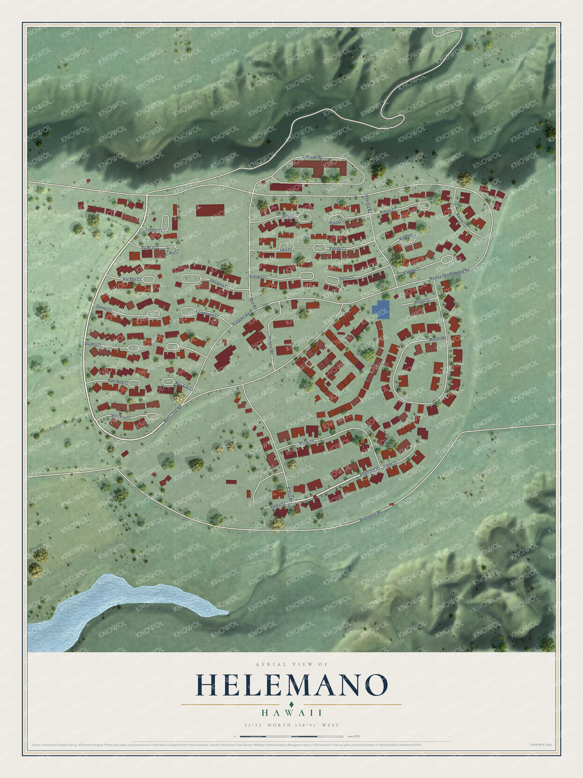 Watermarked full-map preview of Helemano, Hawaii