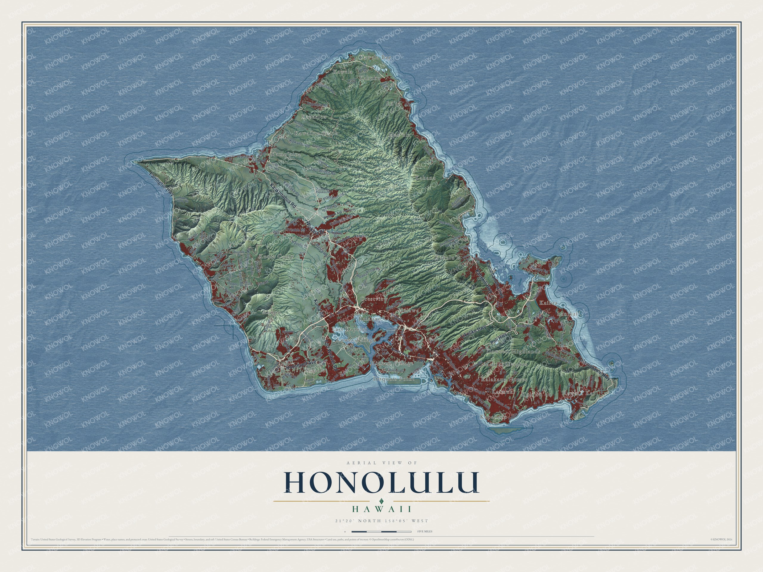 Watermarked full-map preview of Honolulu, Hawaii