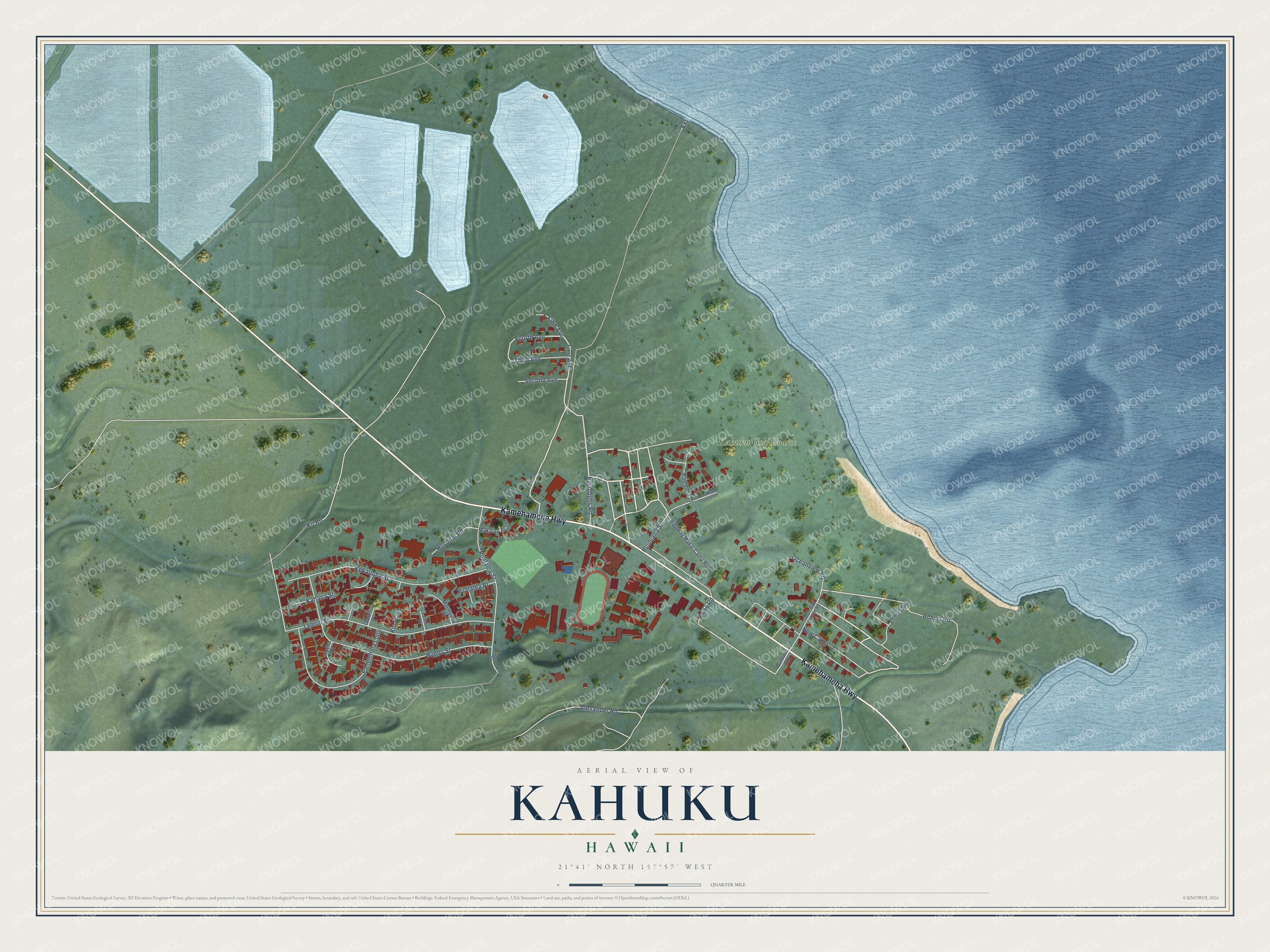Watermarked full-map preview of Kahuku, Hawaii