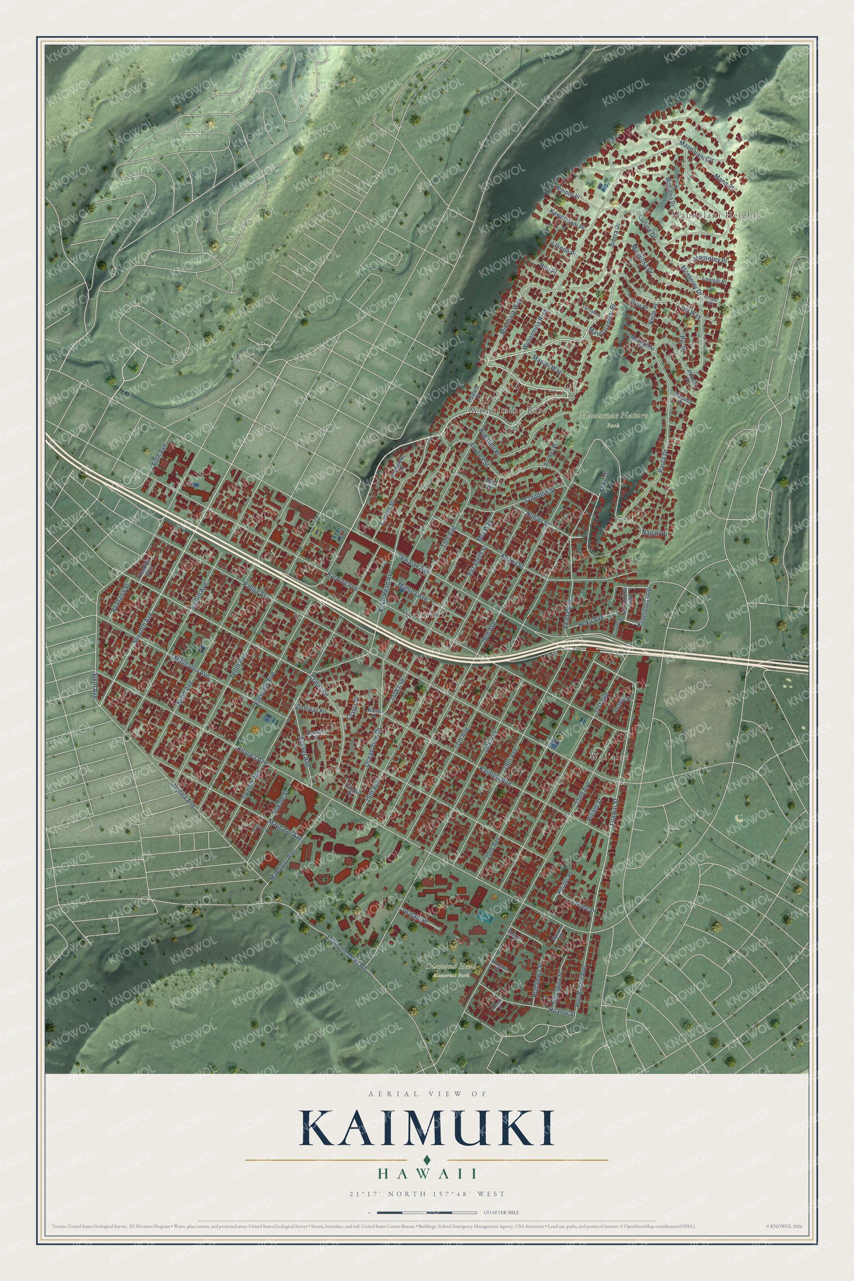 Watermarked full-map preview of Kaimuki, Hawaii