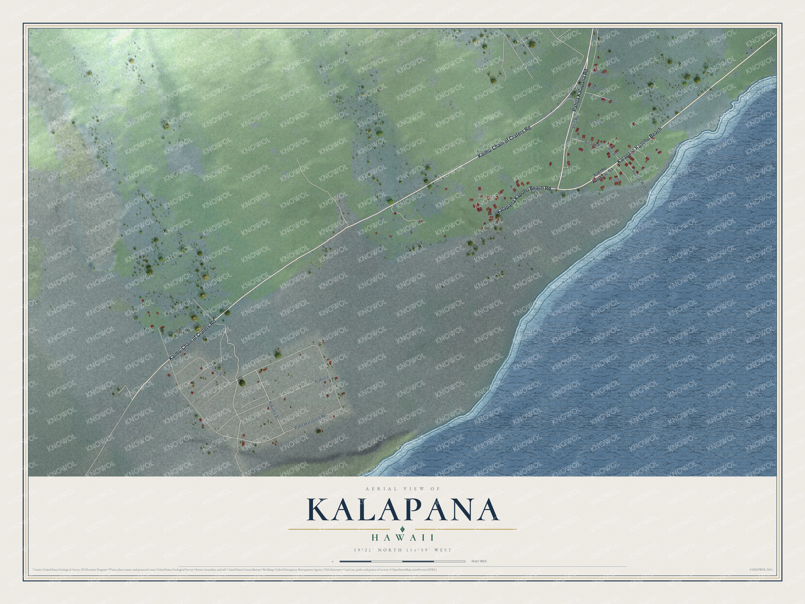 Watermarked full-map preview of Kalapana, Hawaii