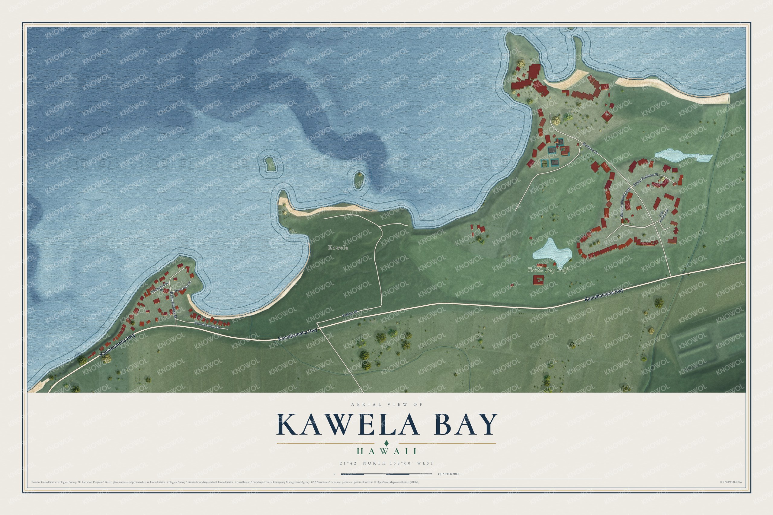 Watermarked full-map preview of Kawela Bay, Hawaii