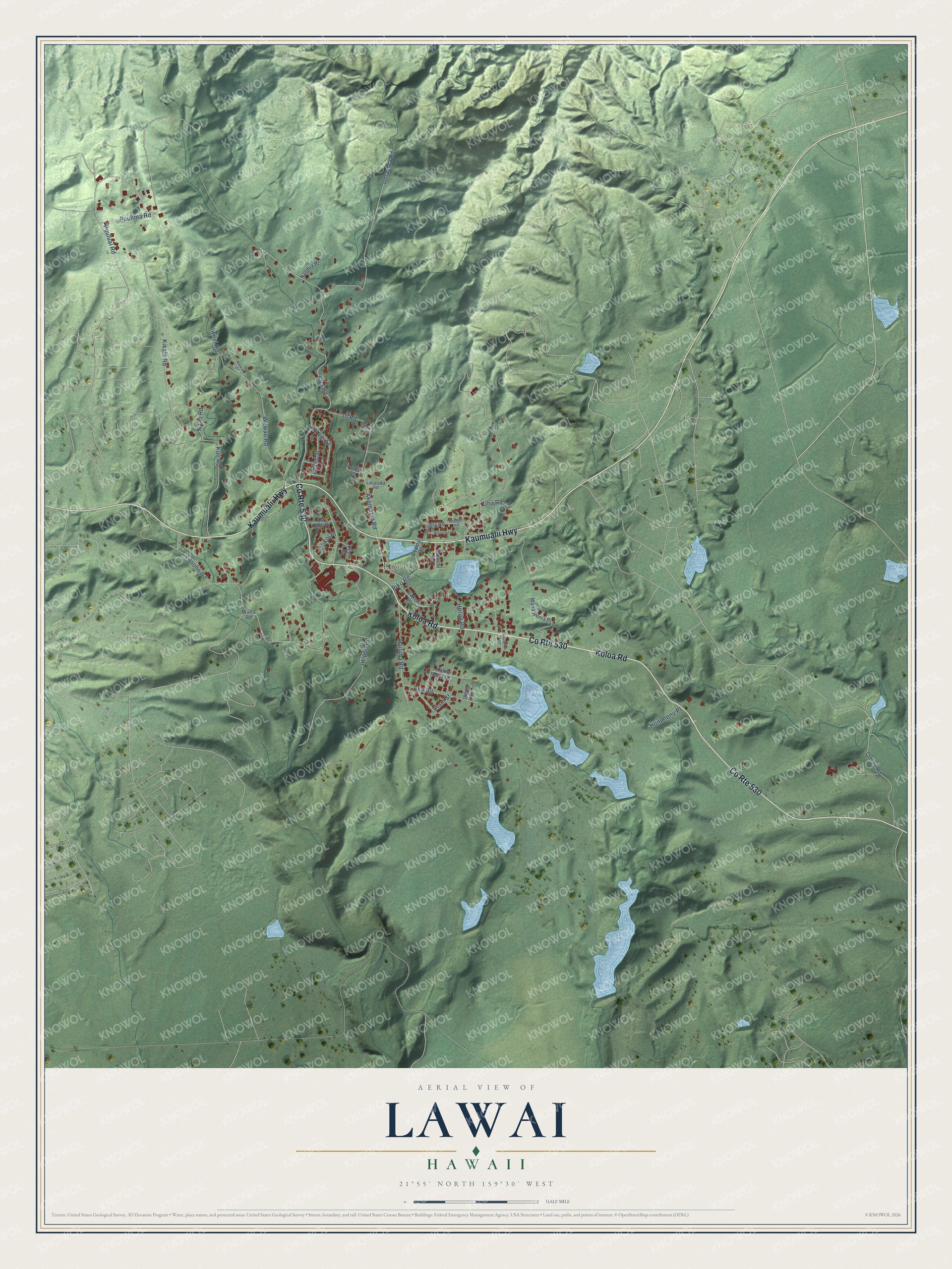Watermarked full-map preview of Lawai, Hawaii