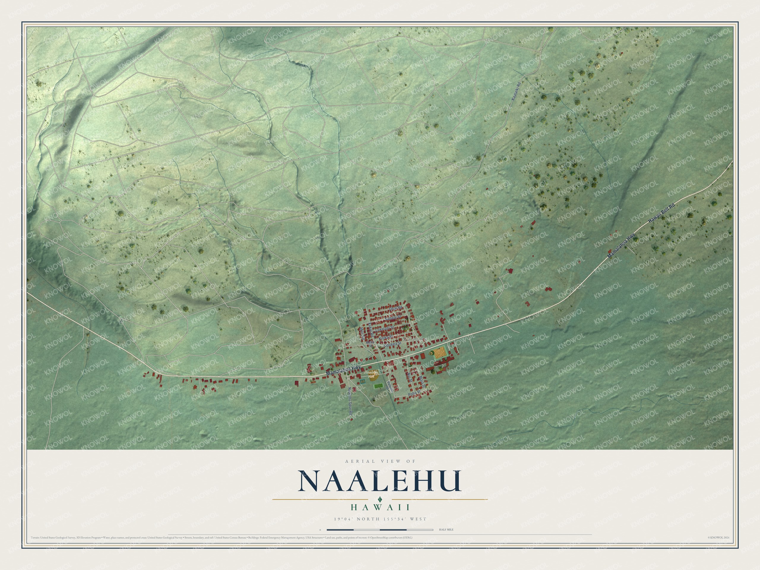 Watermarked full-map preview of Naalehu, Hawaii