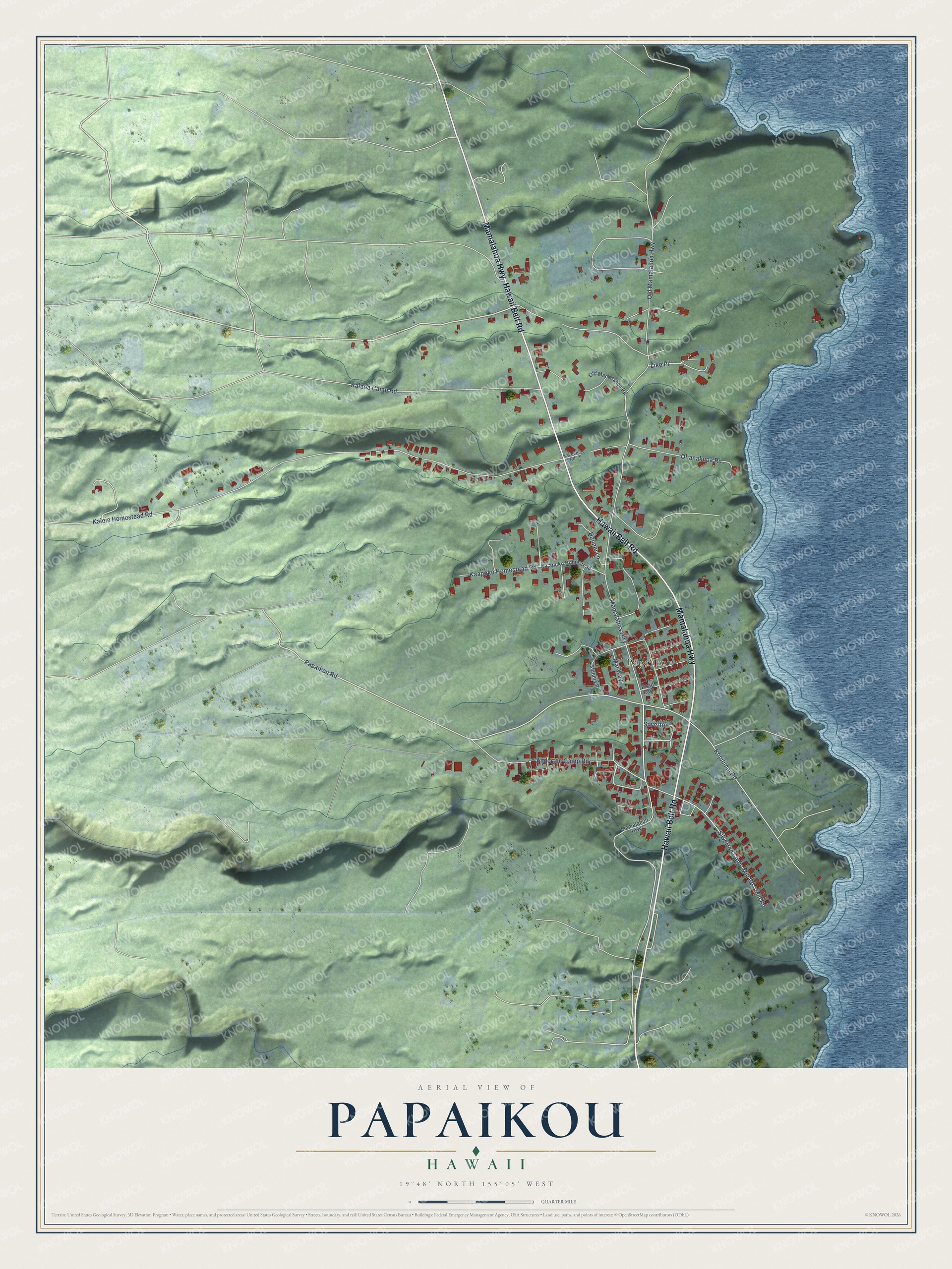 Watermarked full-map preview of Papaikou, Hawaii